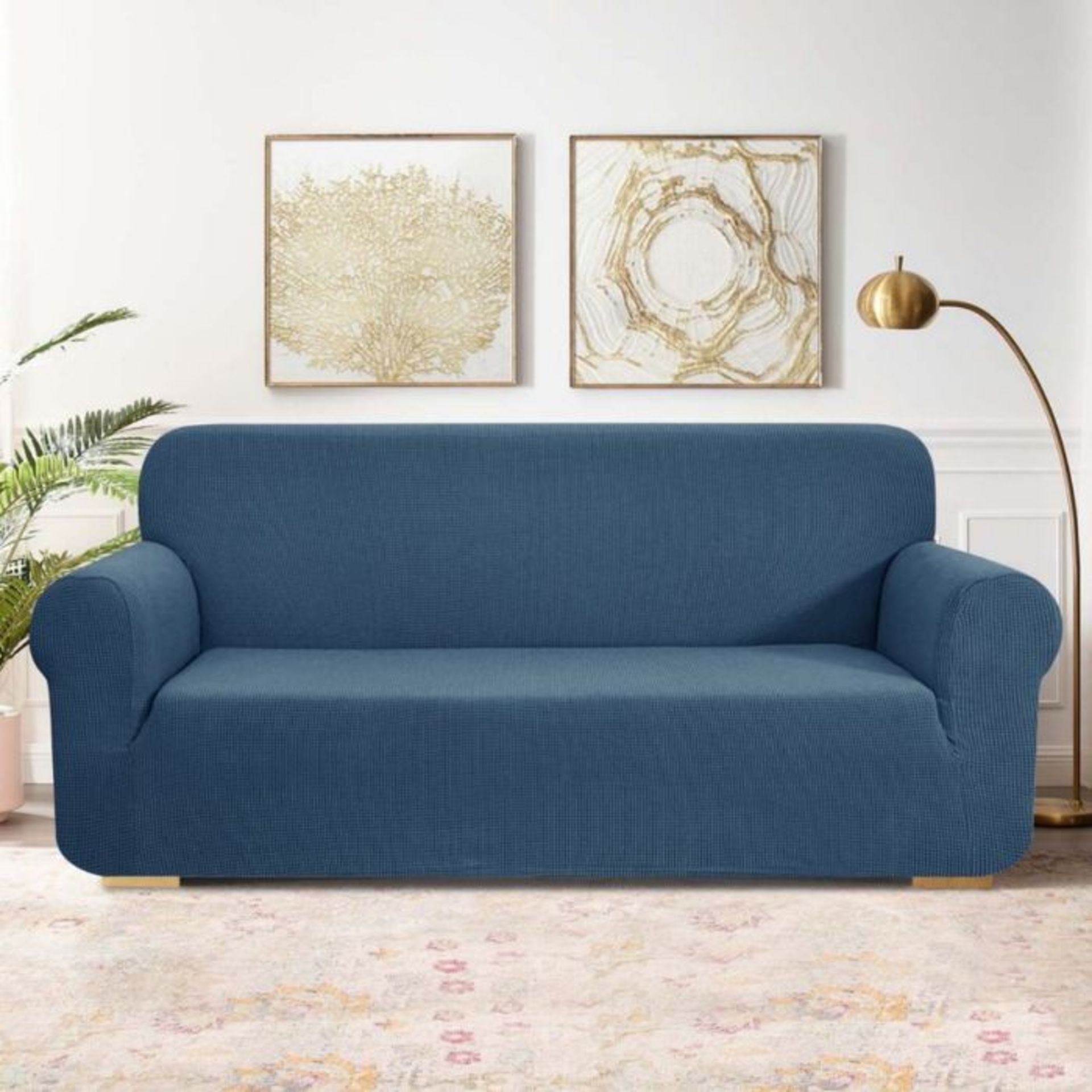 17 Stories, Jacquard Spandex Stretch Love Seat Cover Denim Blue (H16053-1/25)