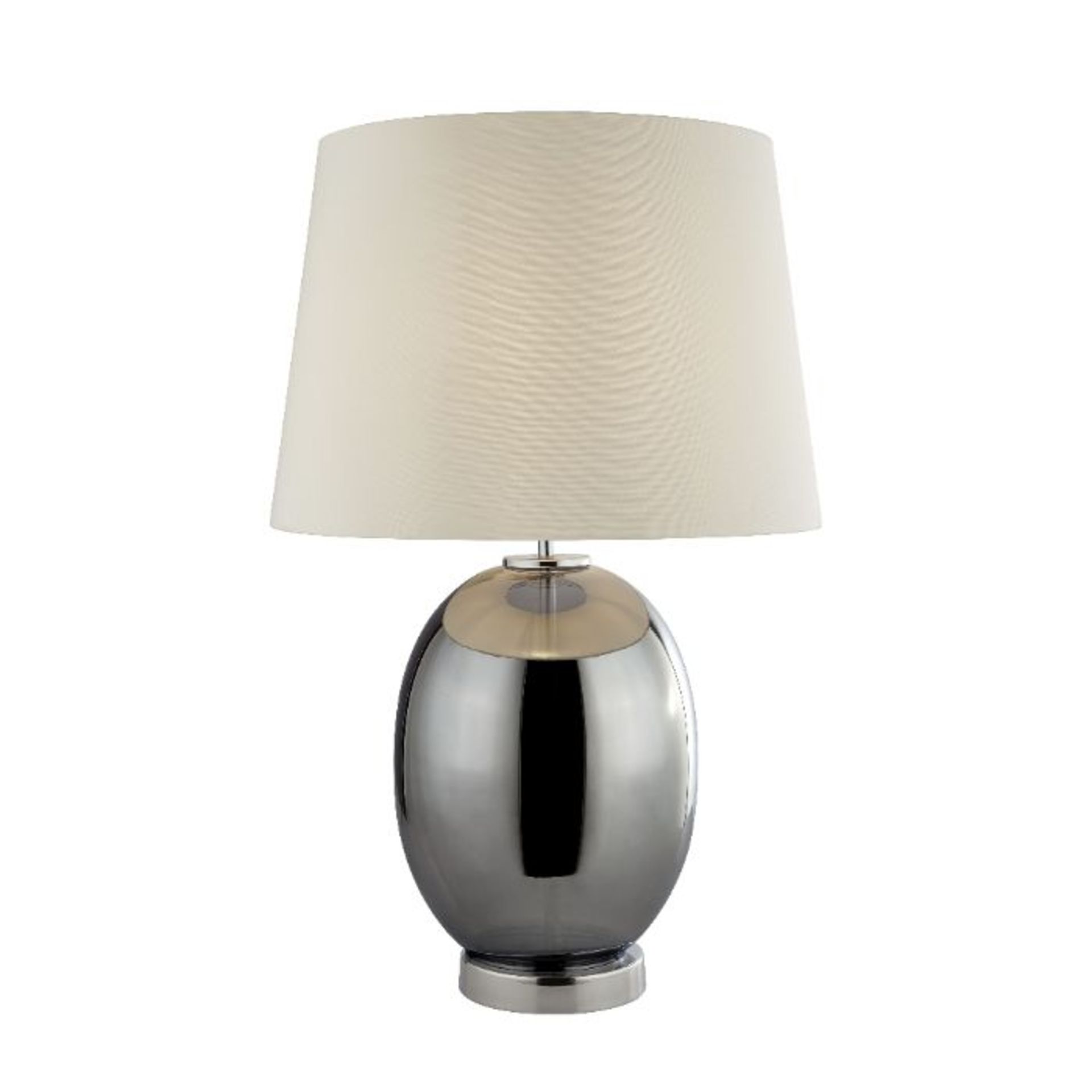 BRAND NEW SMOKED GLASS TABLE LAMP WITH WHITE FABRIC SHADE. 59CM HIGH. 60W. - Contemporary table lamp