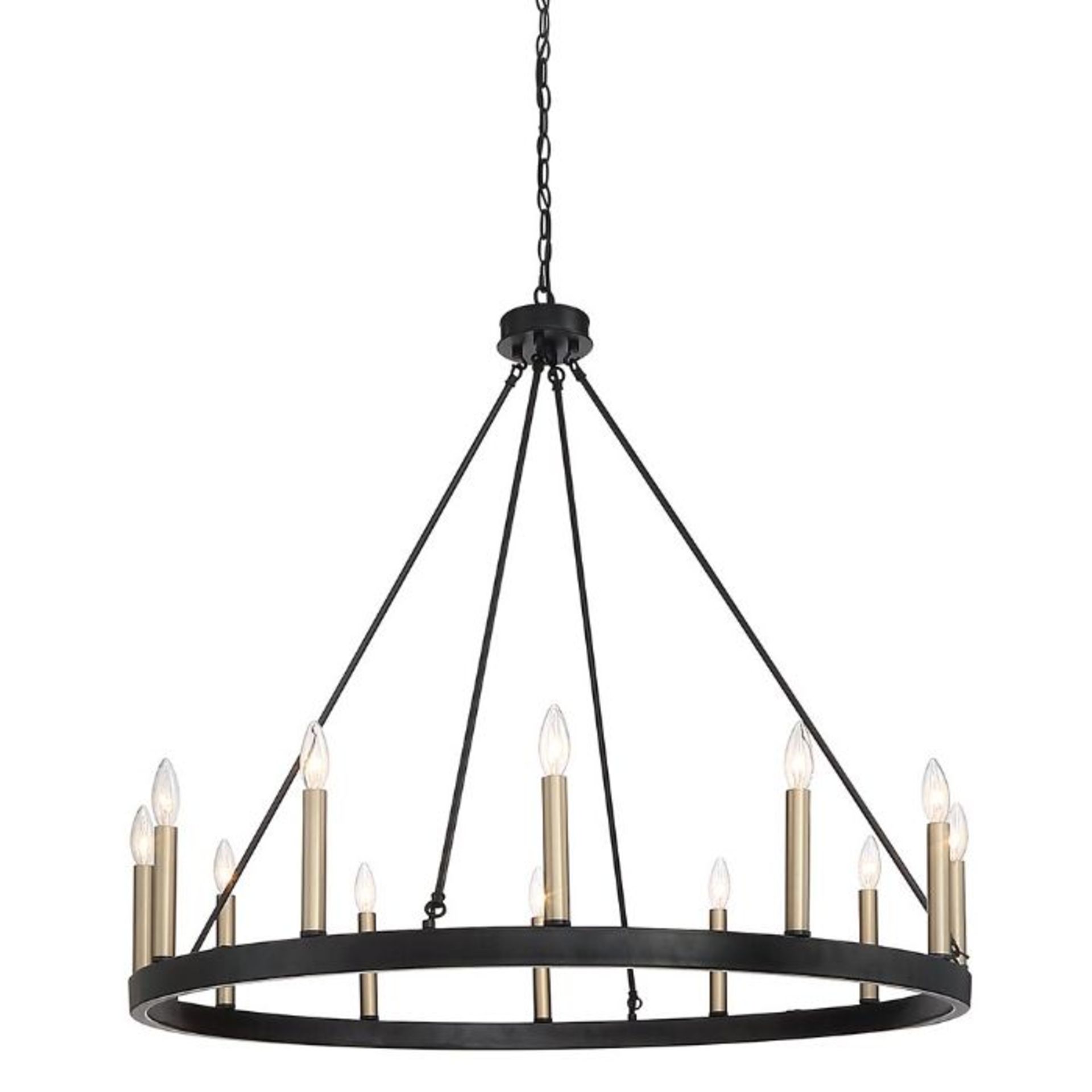 Classic Black and Contemporary Brass Dust Madalyn 12 - Light Candle Style Wagon Wheel Chandelier - R