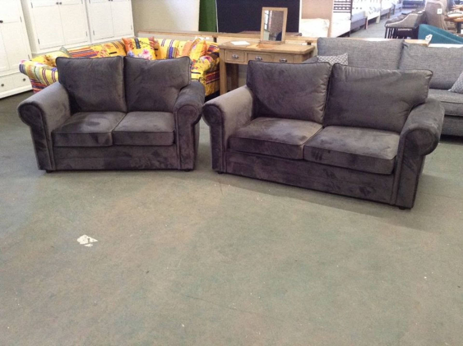 GREY VELVET 3 SEATER AND 2 SEATER