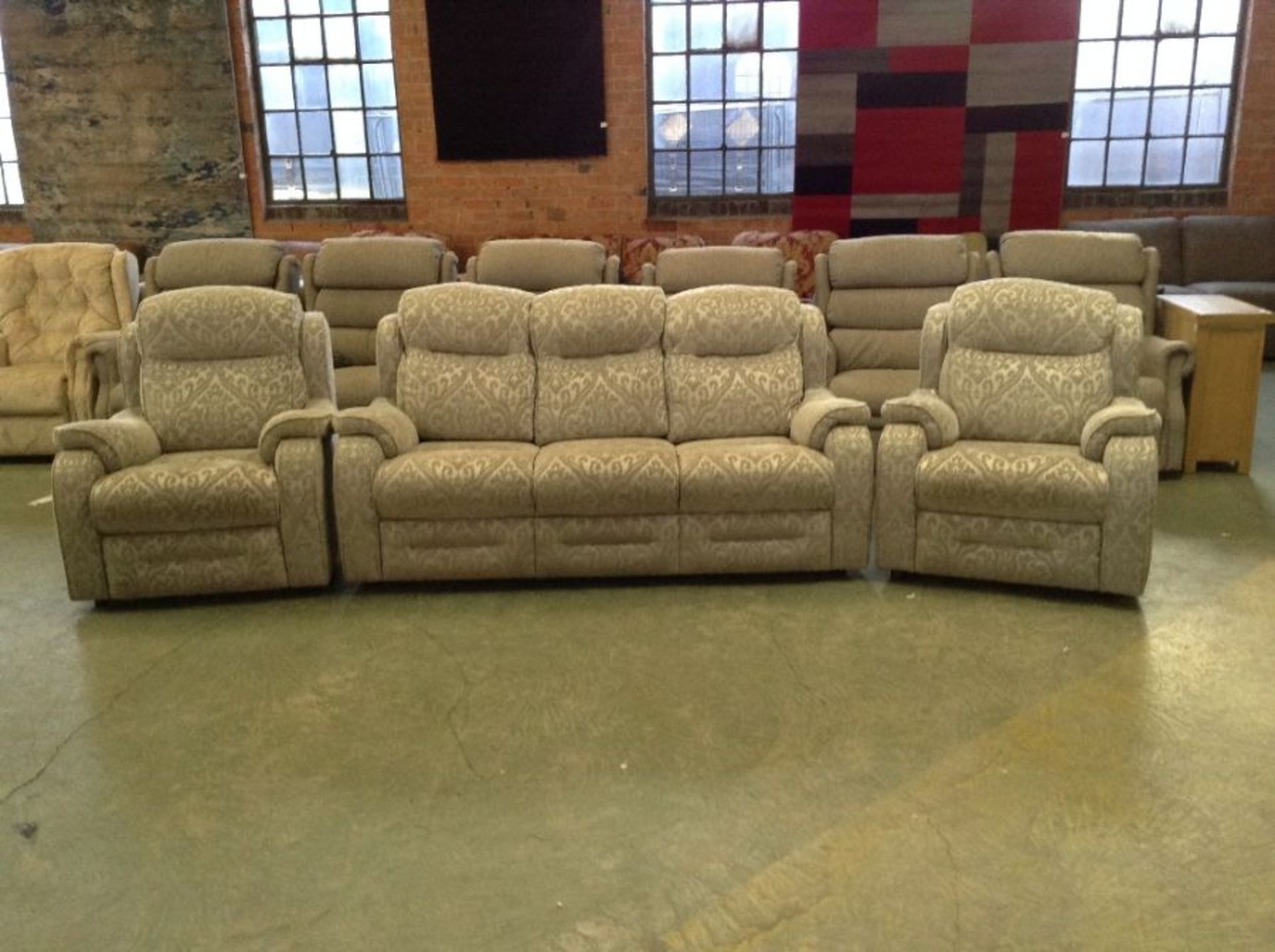 SILVER FLORAL PATTERN HIGH BACK 3 SEATER AND 2X CH