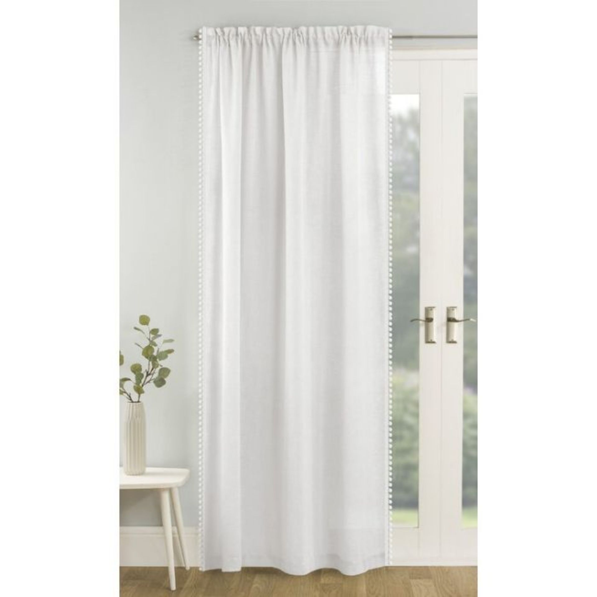 17 Stories, Caletha Tahiti Pom Slot Top Semi Sheer Curtain (WHITE) (140cm W x 229cm D) - RRP £16.