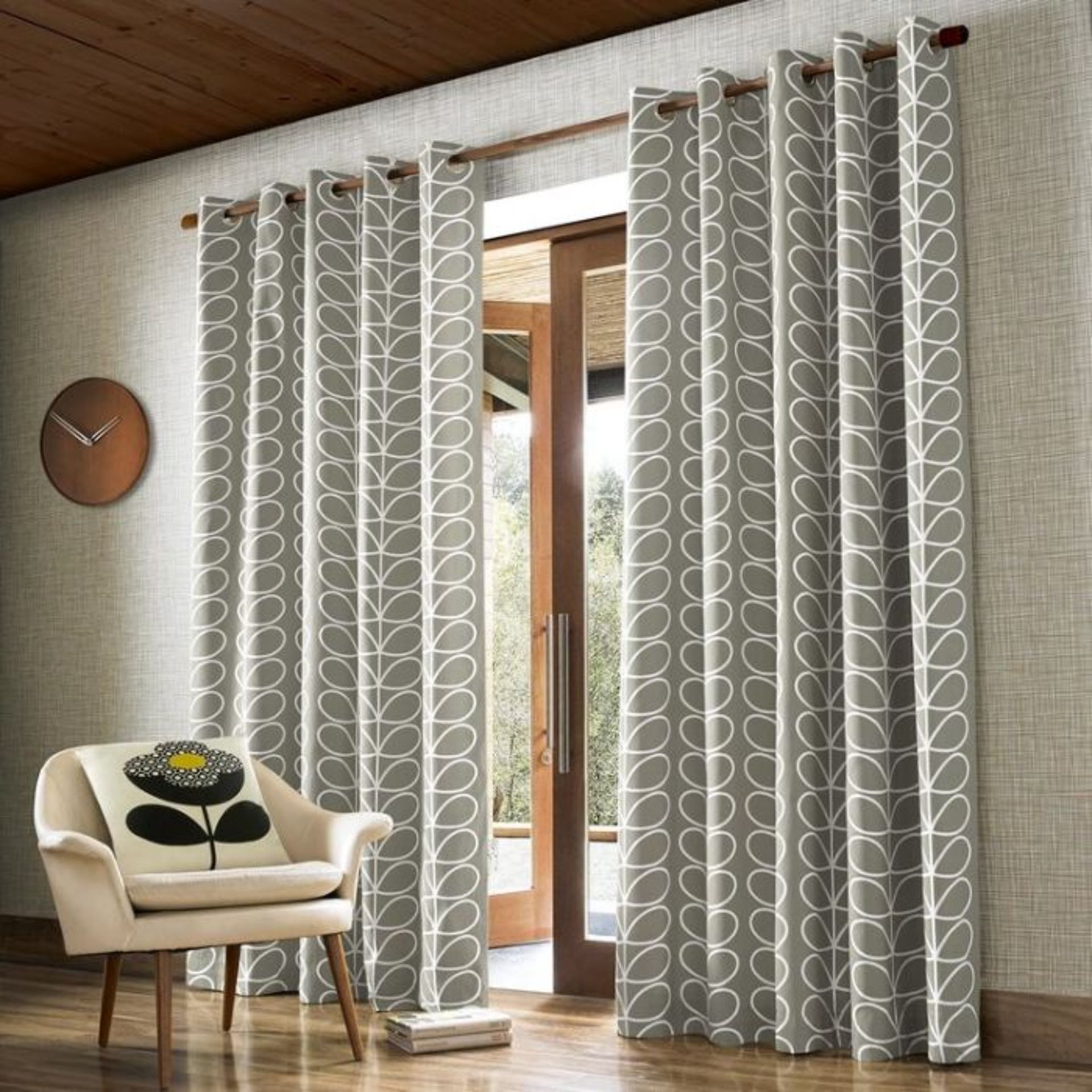 Orla Kiely, Linear Stem Eyelet Room Darkening Curtains (SILVER) (229cm W x 274cm D) - RRP £45.9 (