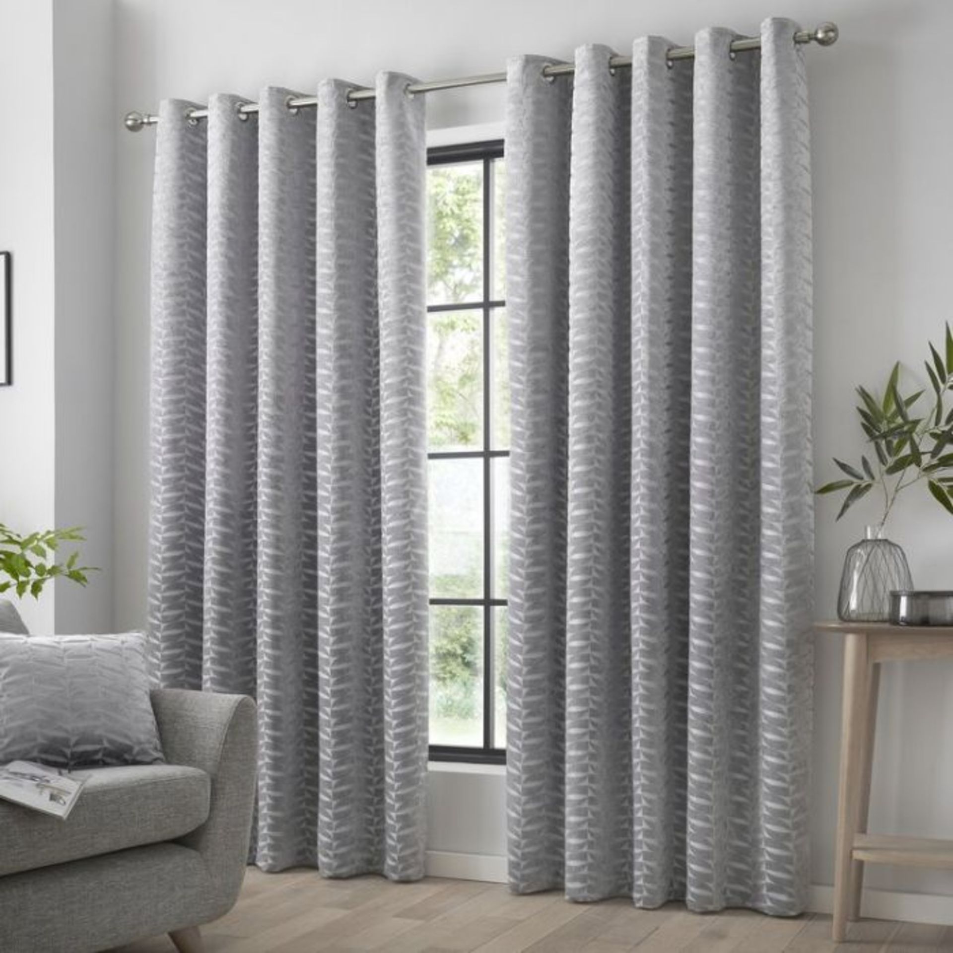 Fairmont Park, Dossett Eyelet Room Darkening Curtains (SILVER) (117cm W x 183cm D) - RRP £69.06 (