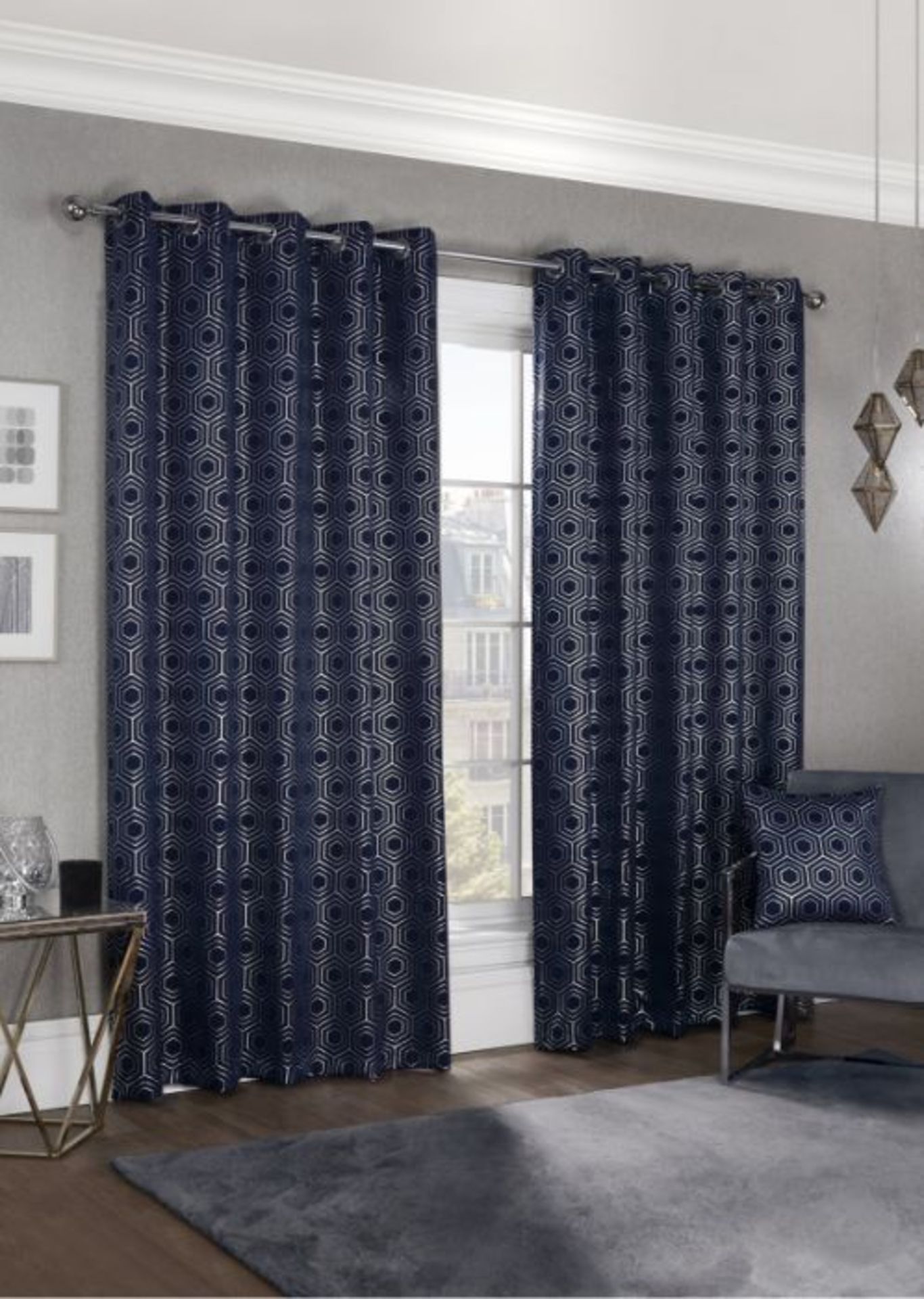 George Oliver, Spencyr - Woven Thermal Blackout Eyelet Curtains (NAVY) (168cm W x 229cm D) - RRP £