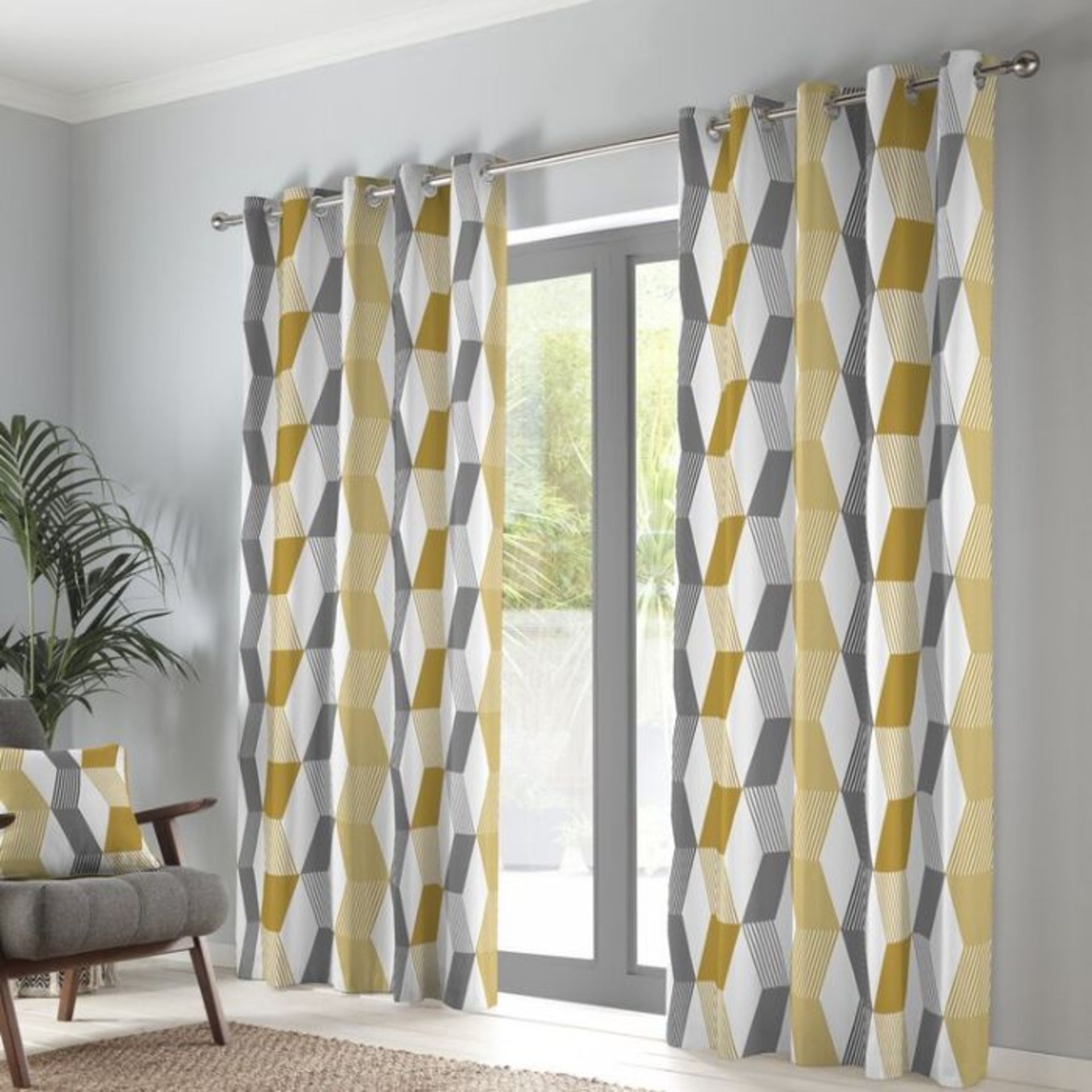 Isabelline, Orin Eyelet Curtains (OCHRE) (117cm W x 137cm D) - RRP £39.99 (EANS1291 - 25832/99)