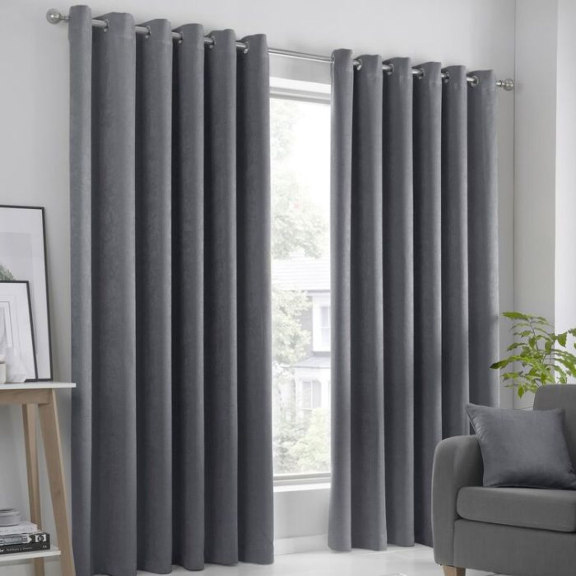 Brambly Cottage, Ouida Eyelet Room Darkening Curtain (CHARCOAL GREY) (168cm W x 183cm D) - RRP £38.