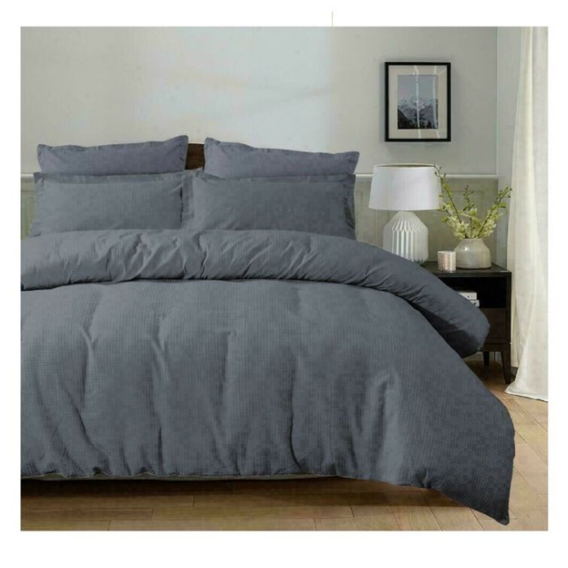 Brambly Cottage, Waffle Egyptian Quality Cotton Duvet Cover Set (GREY) (SUPER KING) - RRP £49.82 (