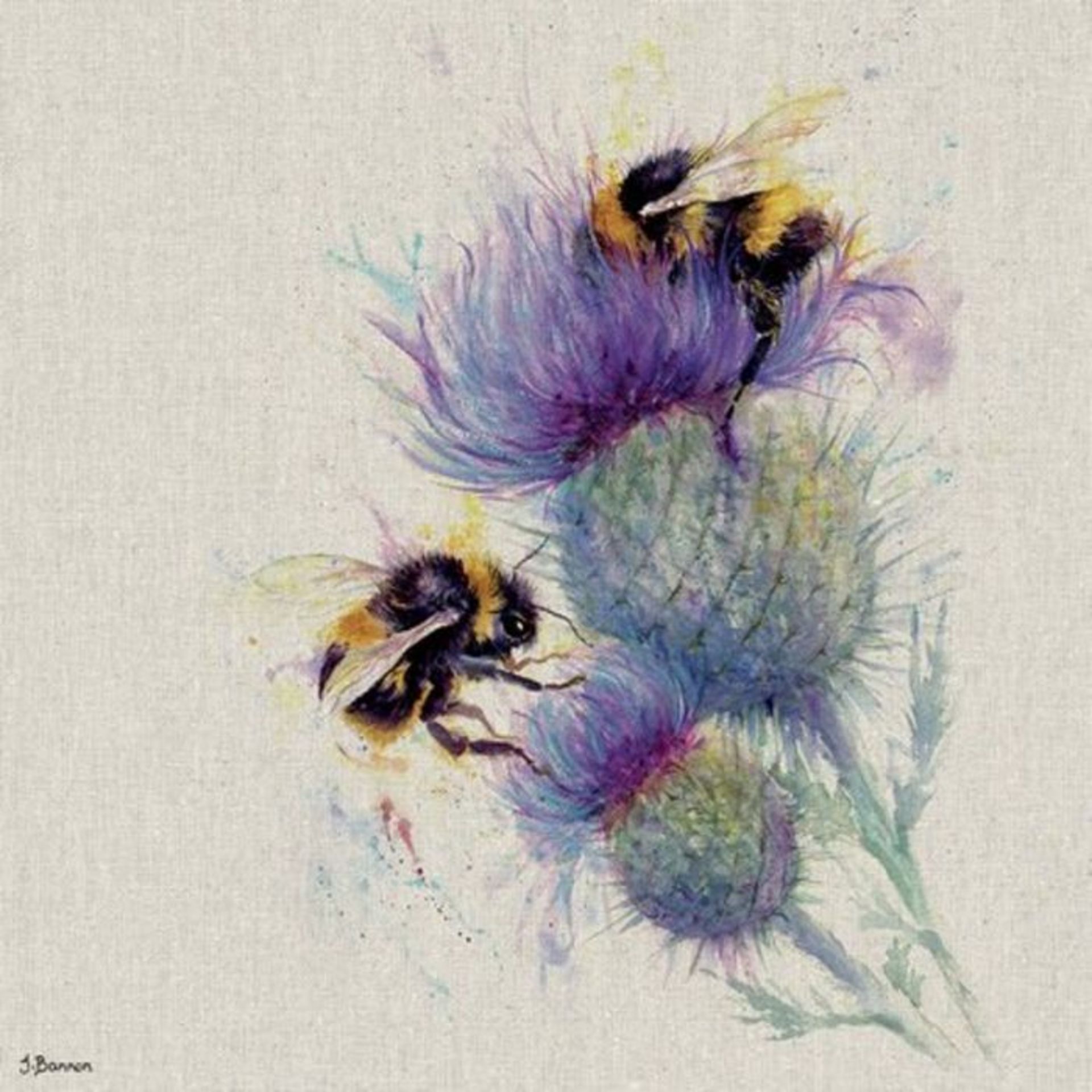 East Urban Home, Bees On Thistle Wrapped Canvas (30cm x 30cm) - RRP £28.99 (CACA9720)