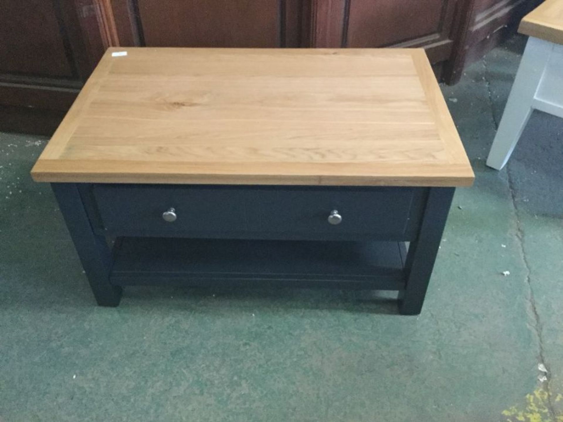 SALISBURY BLUE PAINTED AND OAK COFFEE TABLE