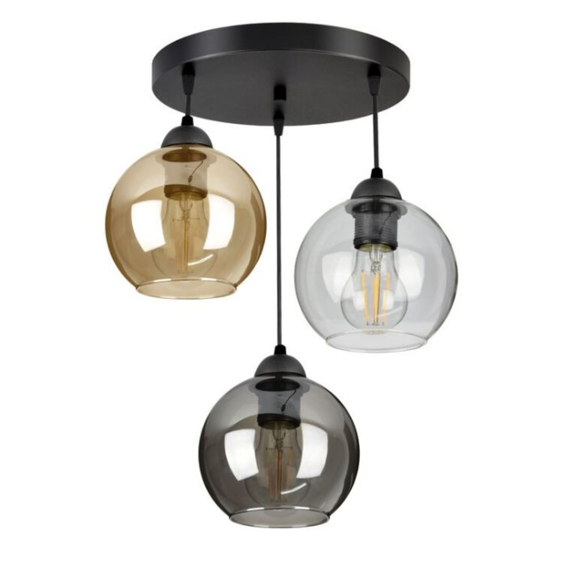 George Oliver, Mahia 3-Light Cluster Globe Pendant (GLASS AMBER, ALUMINIUM & TRNSPARENT) - RRP £