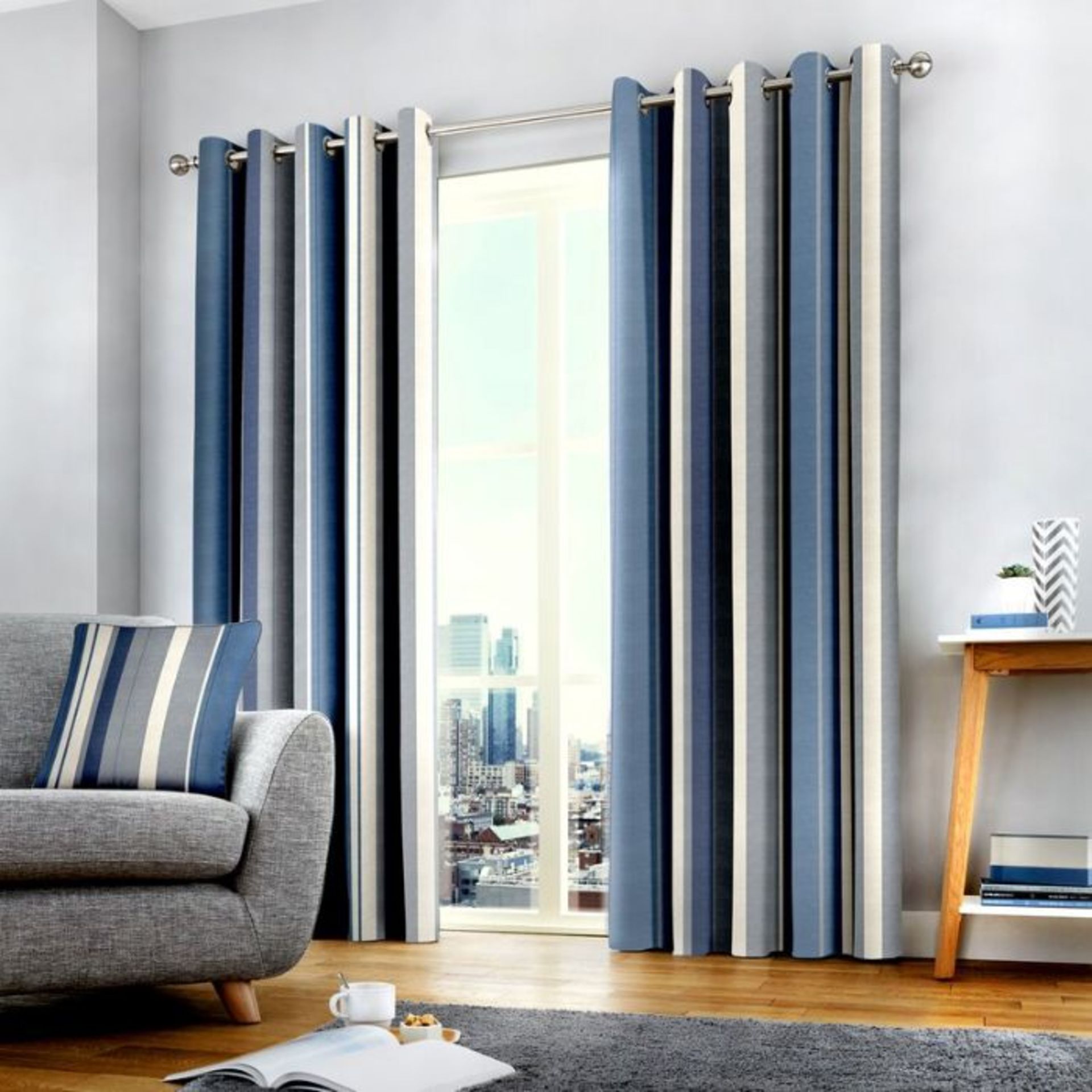 Zipcode Design, Linear Stem Eyelet Room Darkening Curtains Blue - RRP £24.92 (EANS1008 - 24889/35)