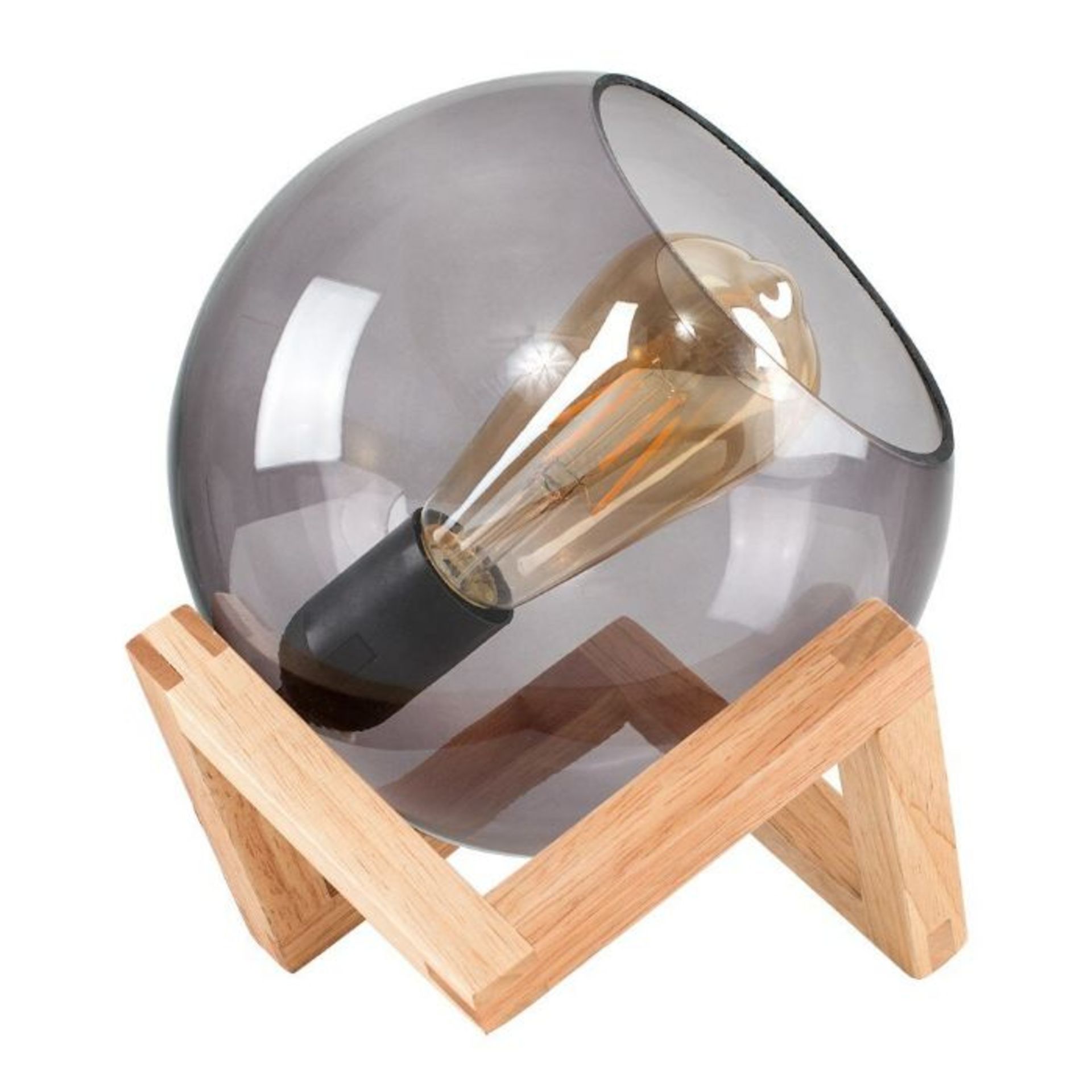 17 Stories, Mikaeel Glass Globe 24cm Table Lamp (SOLID WOOD BASE & SMOKED GLASS SHADE) - RRP £38.