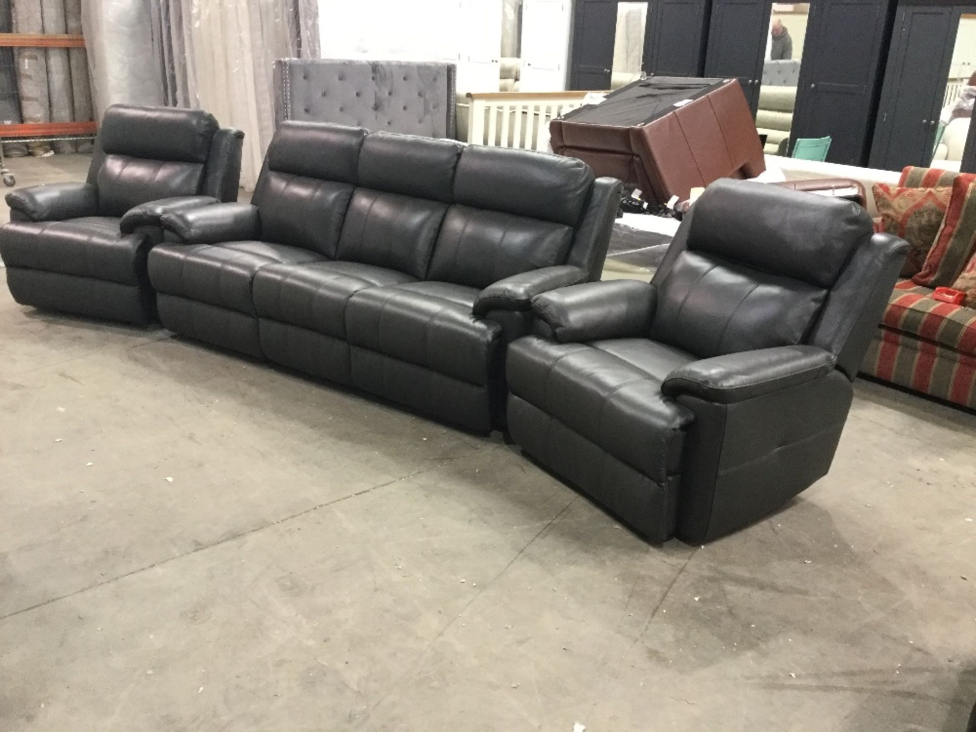 GRACY CHARCOAL MANUEL RECLINING 3 _SEATER AND 2 X