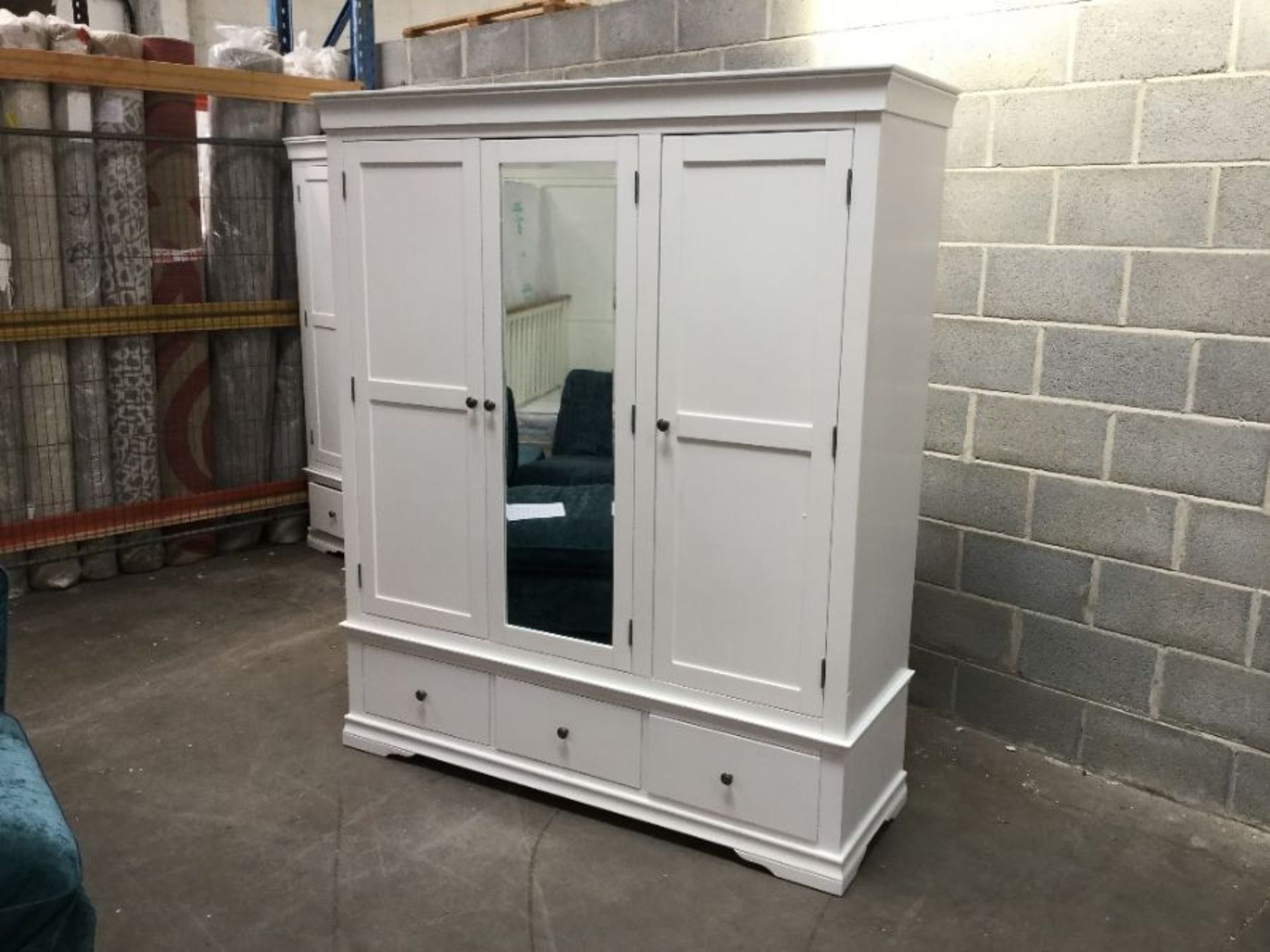 Florence White Painted 3 Door Wardrobe with Mirror