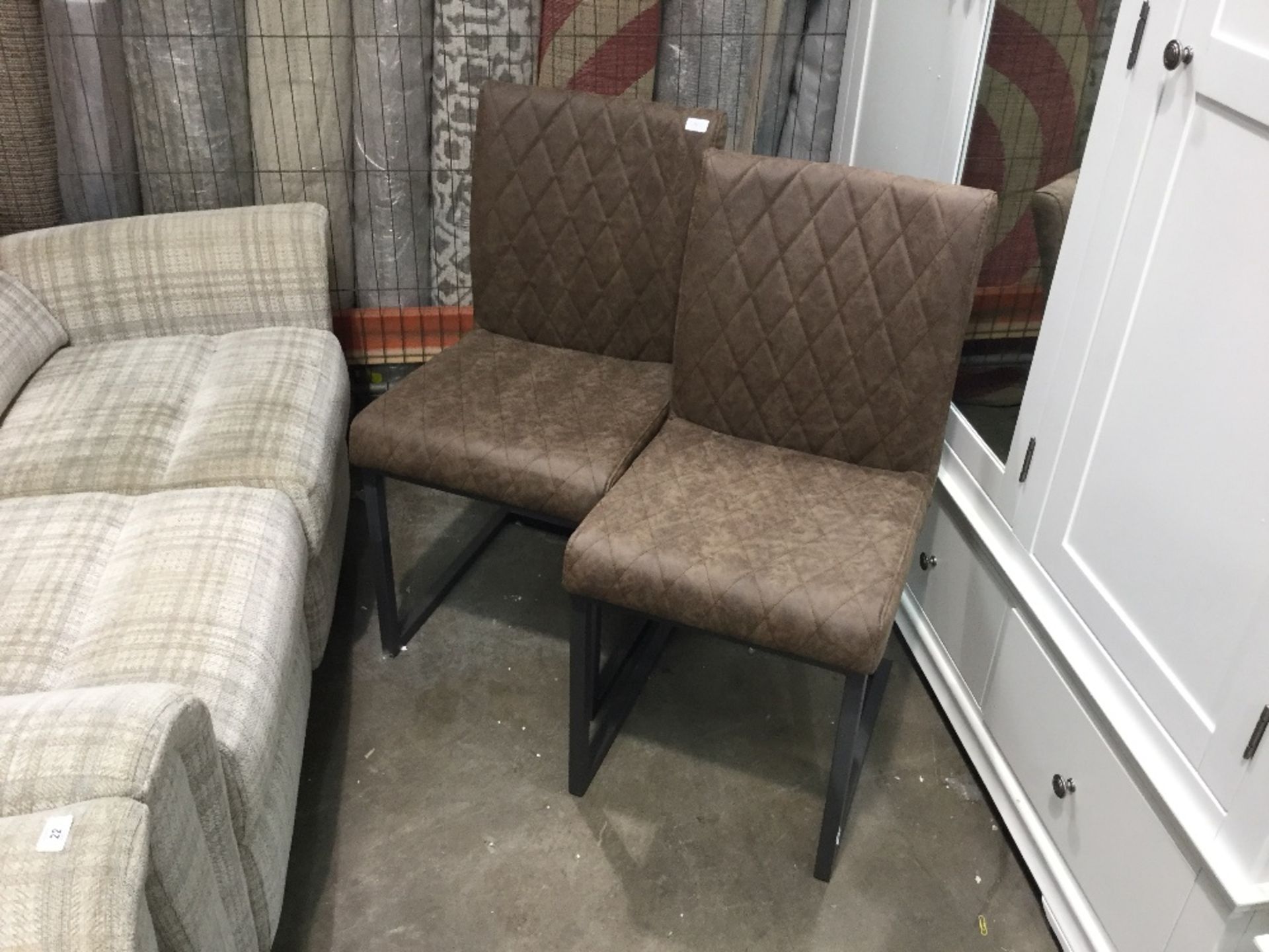 INDUSTRIAL BROWN PAIR OF CROSS STICH CHAIRS