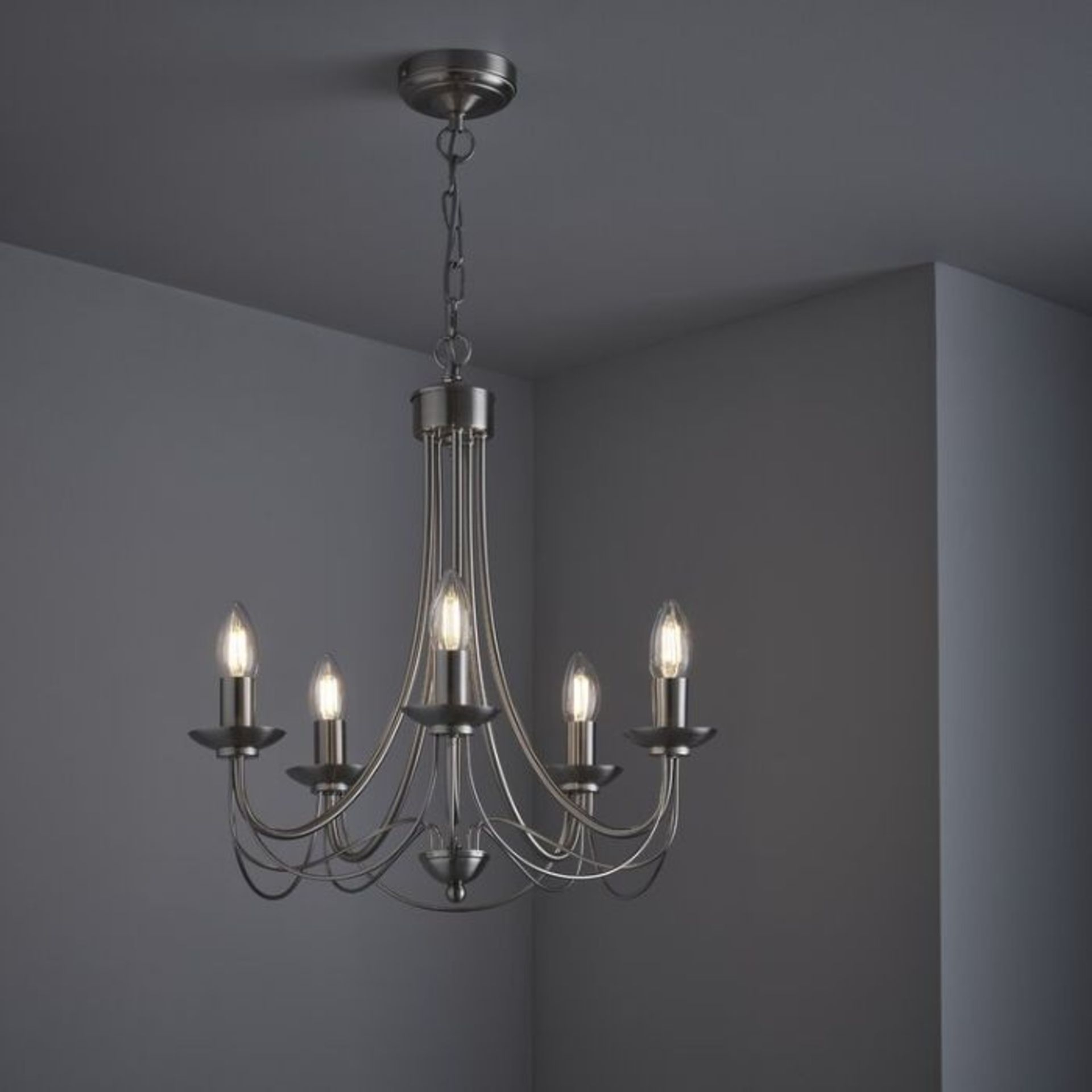 Marlow Home Co., Booth 5 Light Candle Style Chandelier (SATIN SILVER) - RRP £69.99 (IELS1065 -