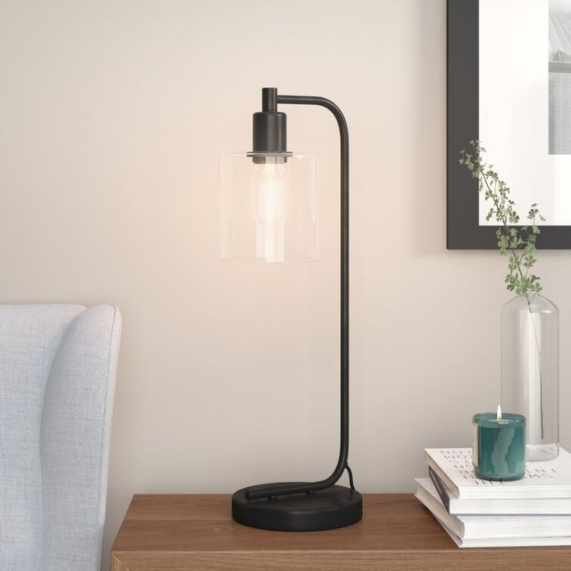 Three Posts, Beggs 54cm Black Arched Table Lamp (BLACK BASE & GLASS SHADE) - RRP £90 (HSU10301 -