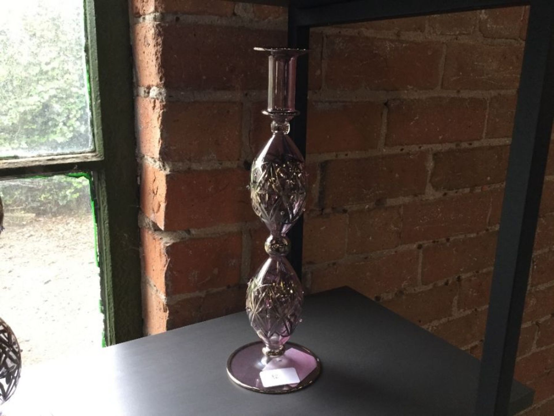 HAND PAINTED PURPLE ORNATE CANDLE HOLDER