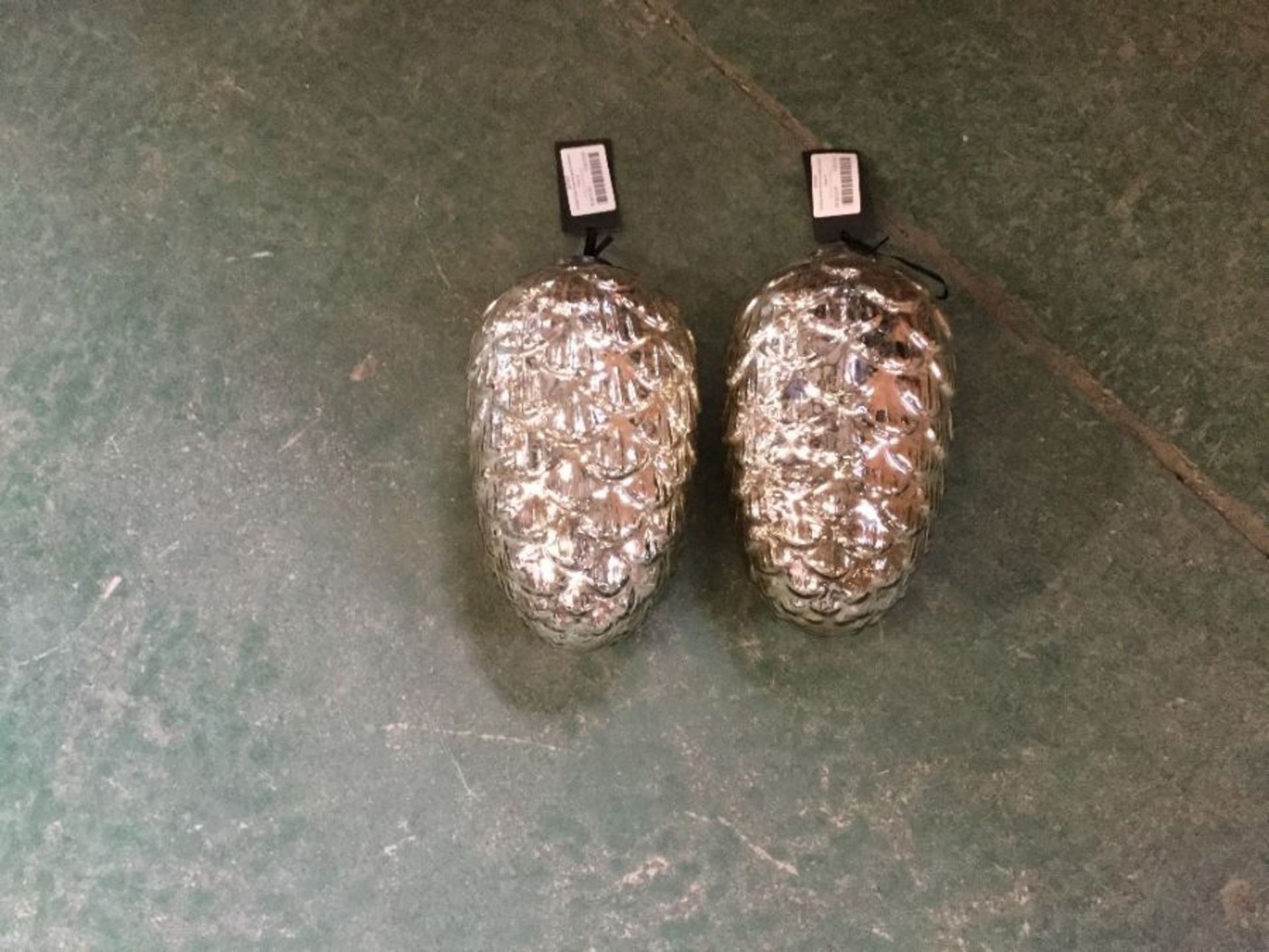 2 POLISHED SILVER LARGE PINECONE ORNAMENT