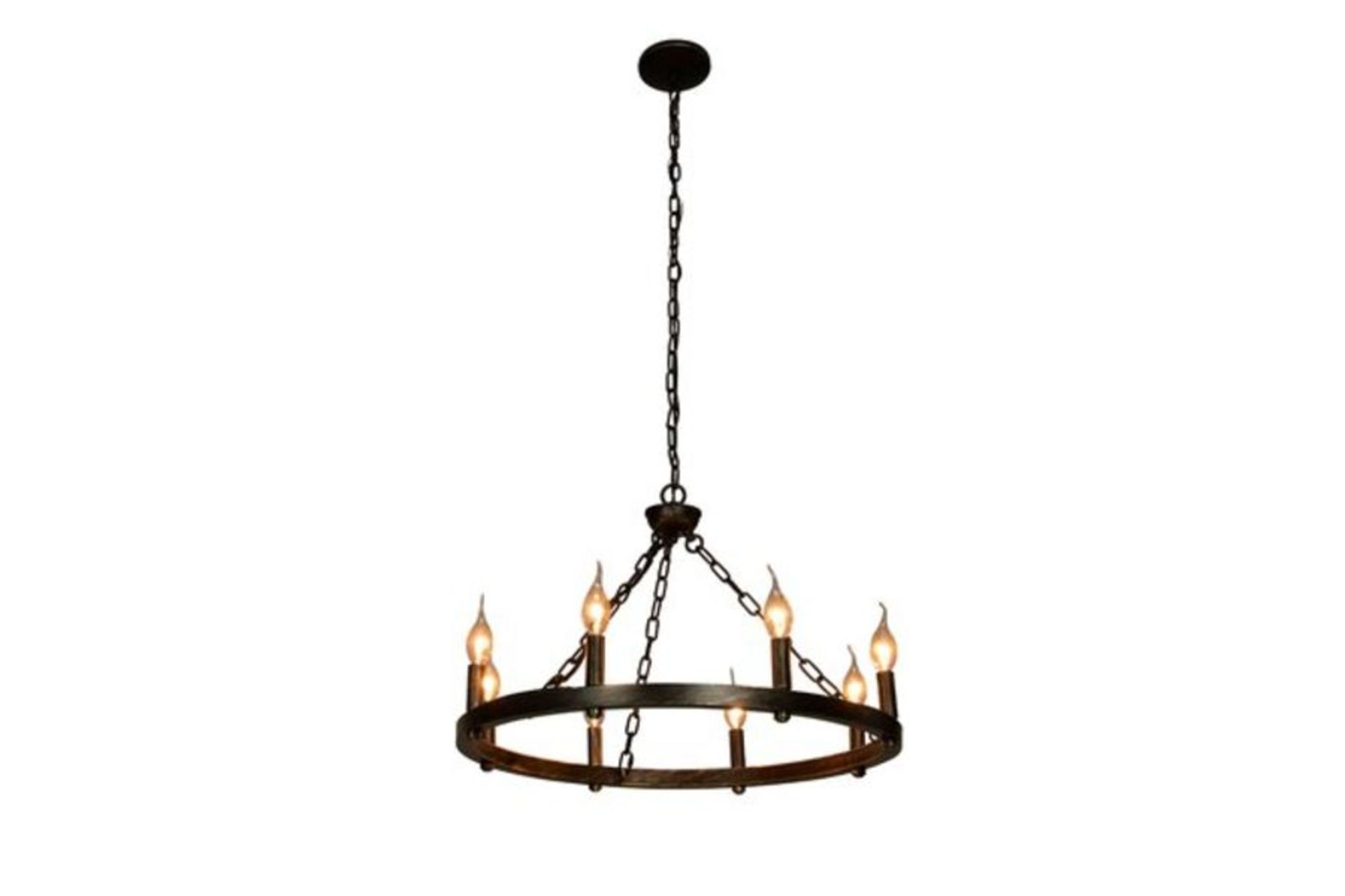 8 - Light Candle Style Wagon Wheel Chandelier (BLA