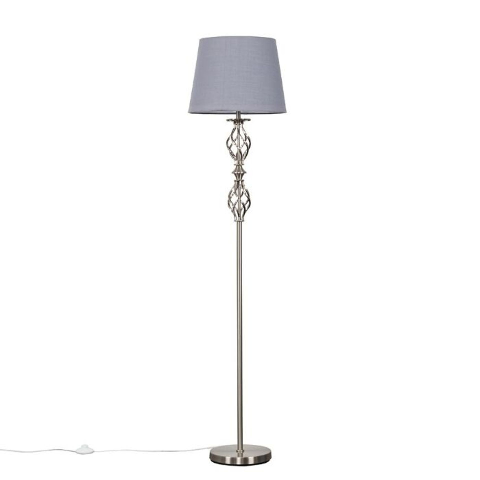 ClassicLiving, Gilliland 140cm Floor Lamp (SATIN NICKEL BASE & GREY SHADE) - RRP £61.99 (