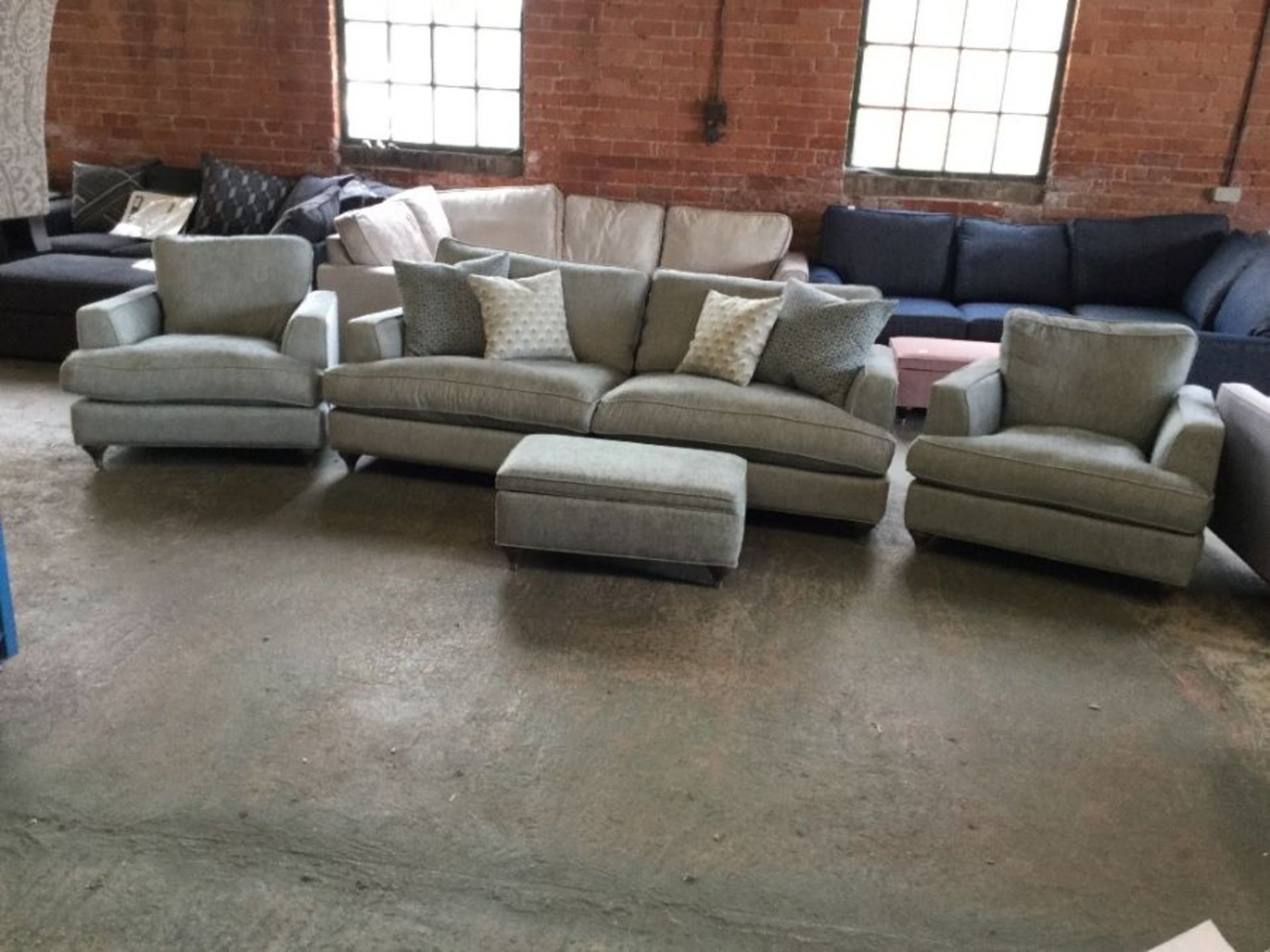 DUCK EGG BLUE 3 SEATER SOFA 2X CHAIRS AND FOOTSTOO