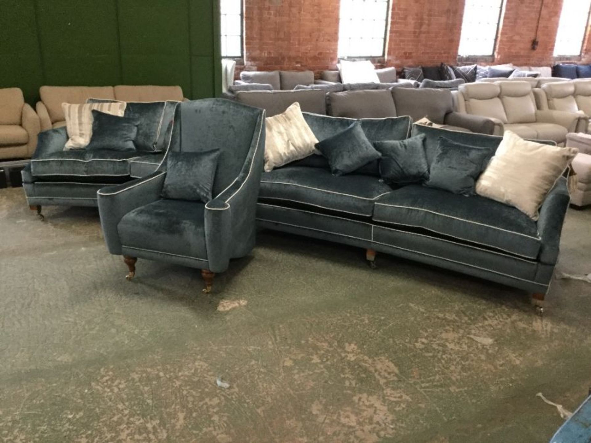 BLUE FABRIC KNOLL END 3 SEATER SOFA 2 SEATER SOFA