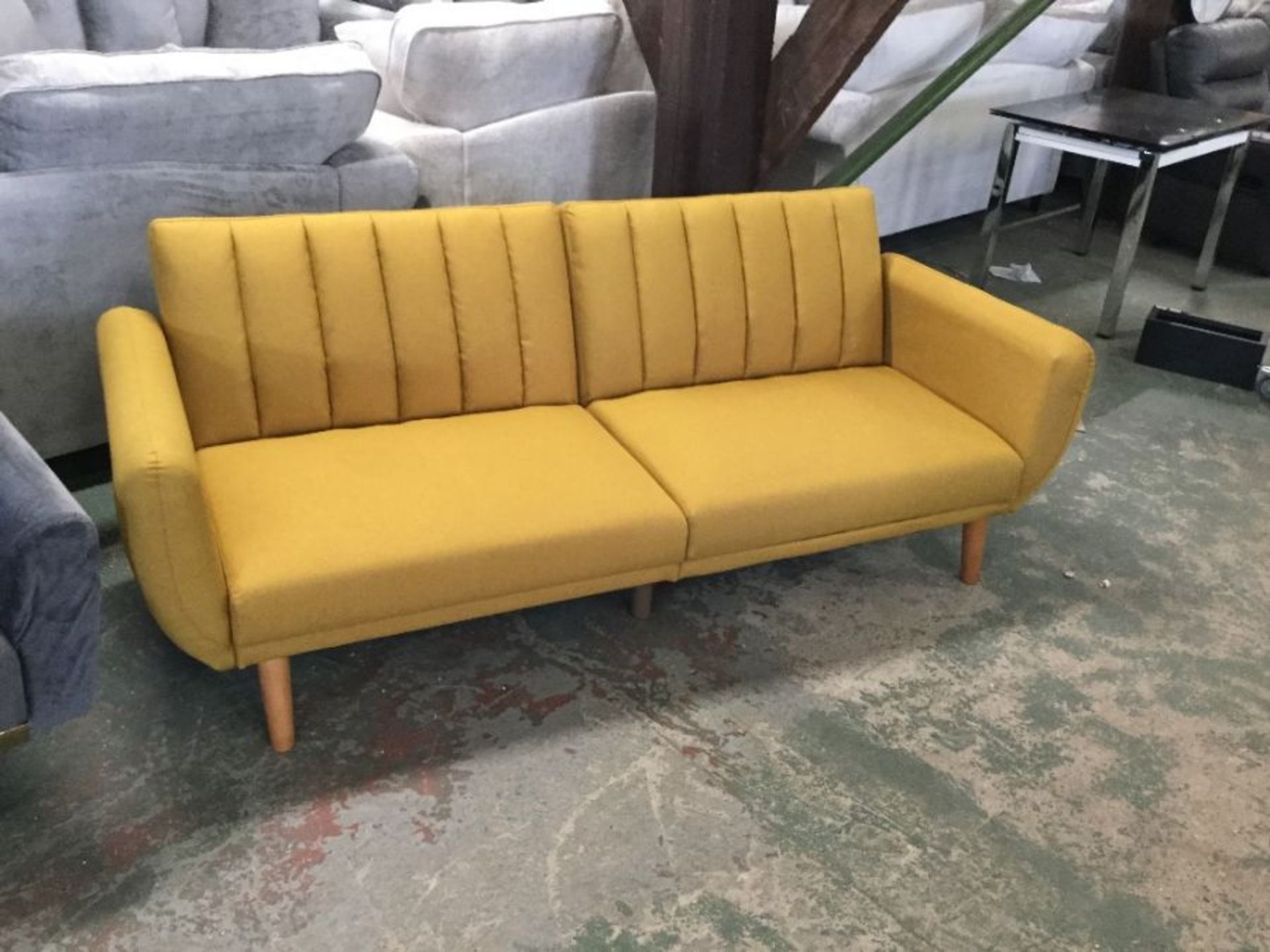 YELLOW 3 SEATER SLICK CLACK SOFA BED