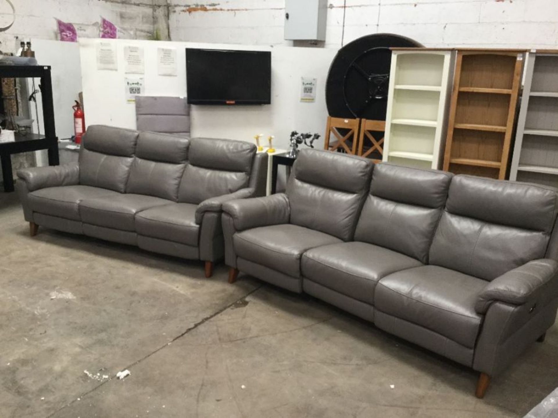 LUCCA GREY LEATHER ELECTRIC RECLINING 3 SEATER SOF