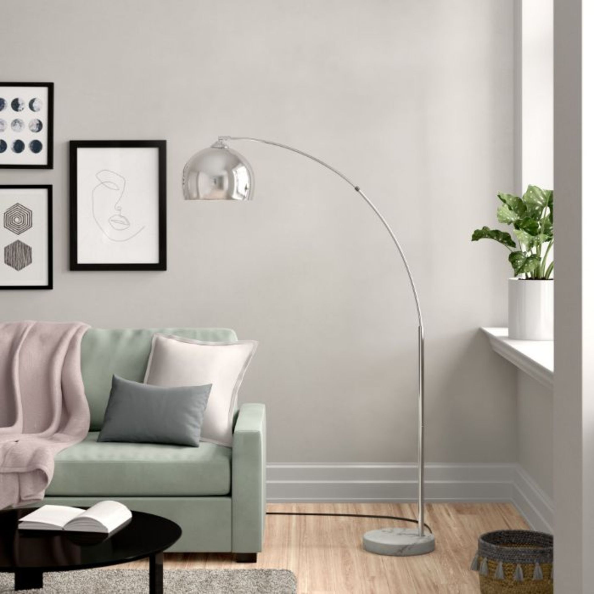 Zipcode Design, Bonita 170cm Arched Floor Lamp (CHROME & WHITE MARBLE BASE) - RRP £116.99 (