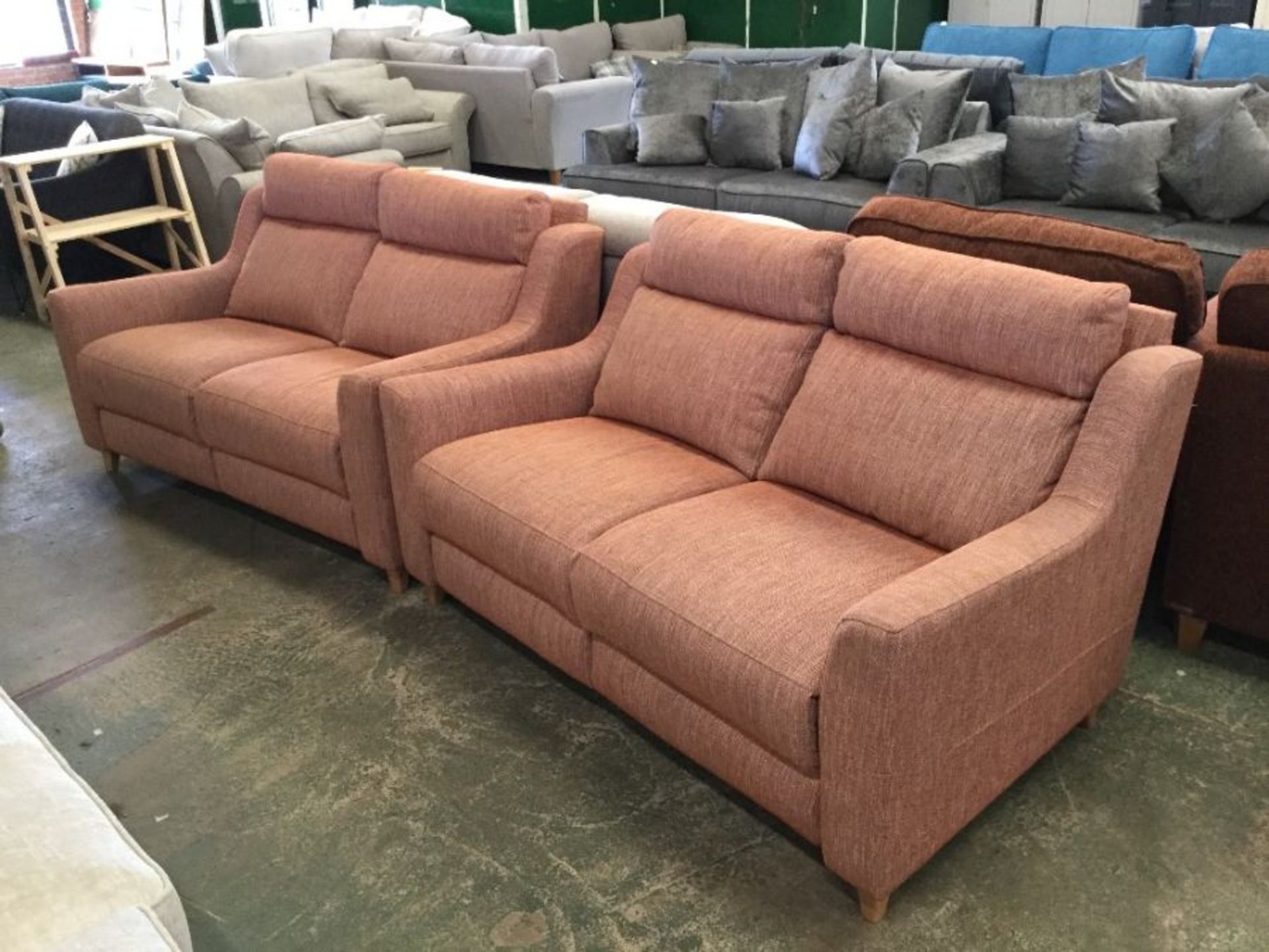 ORANGE PATTERNED 2 SEATER SOFA X2 (P14-W01074856,