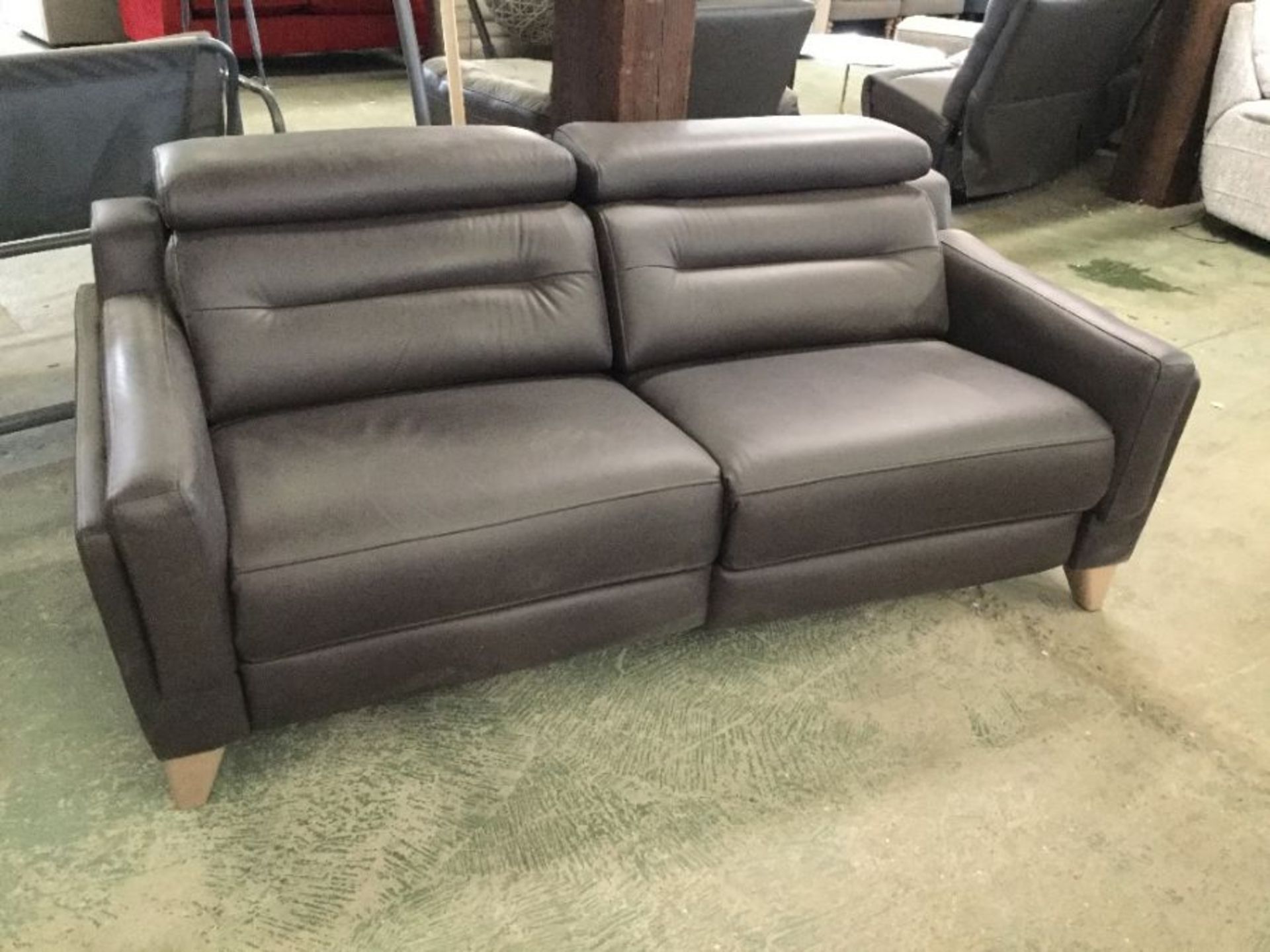 BROWN LEATHER ELECTRIC RECLINING 3 SEATER WITH ADJ