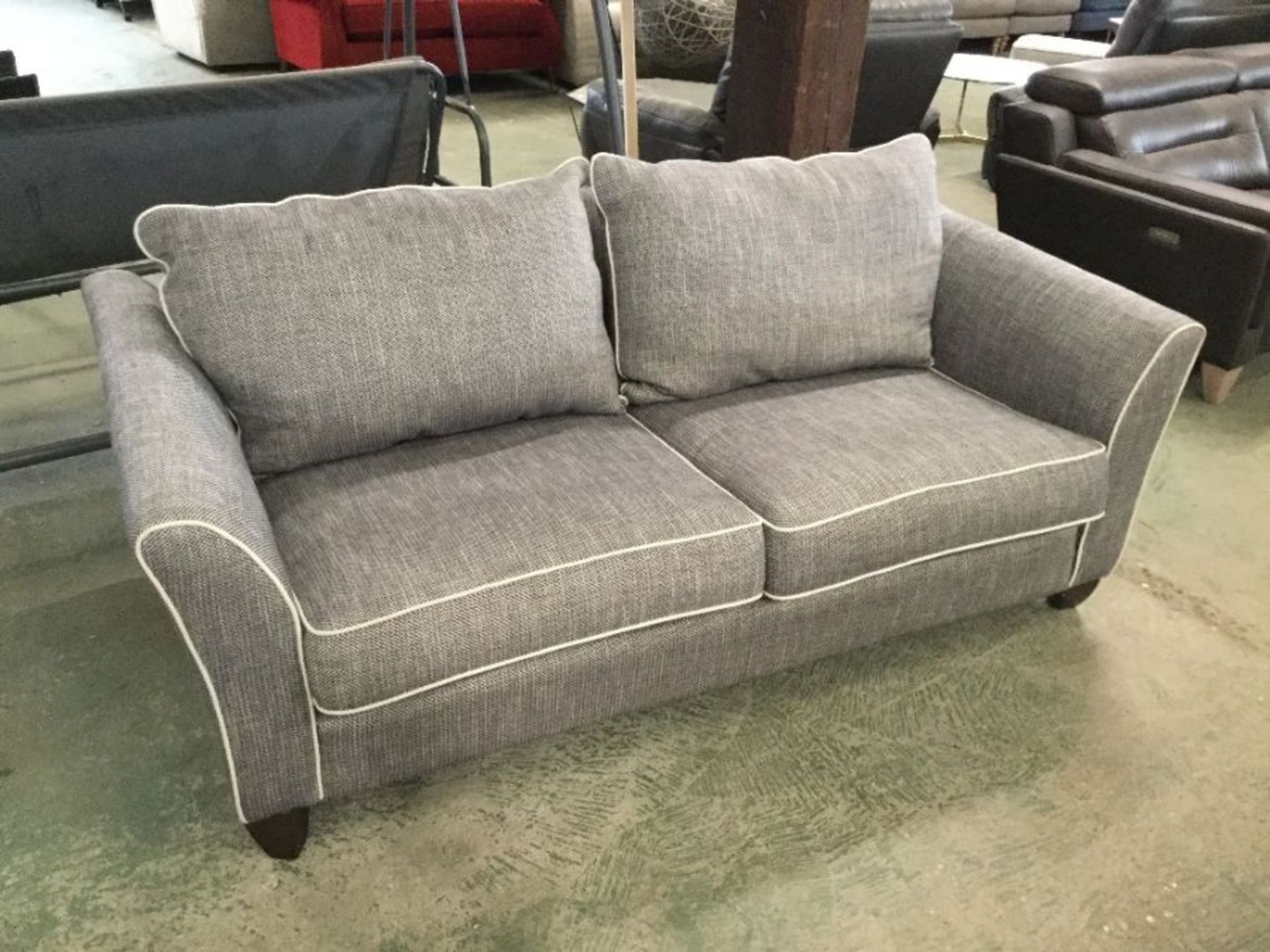 GREY PATTERNED WITH WHITE BEADING 3 SEATER SOFA (P
