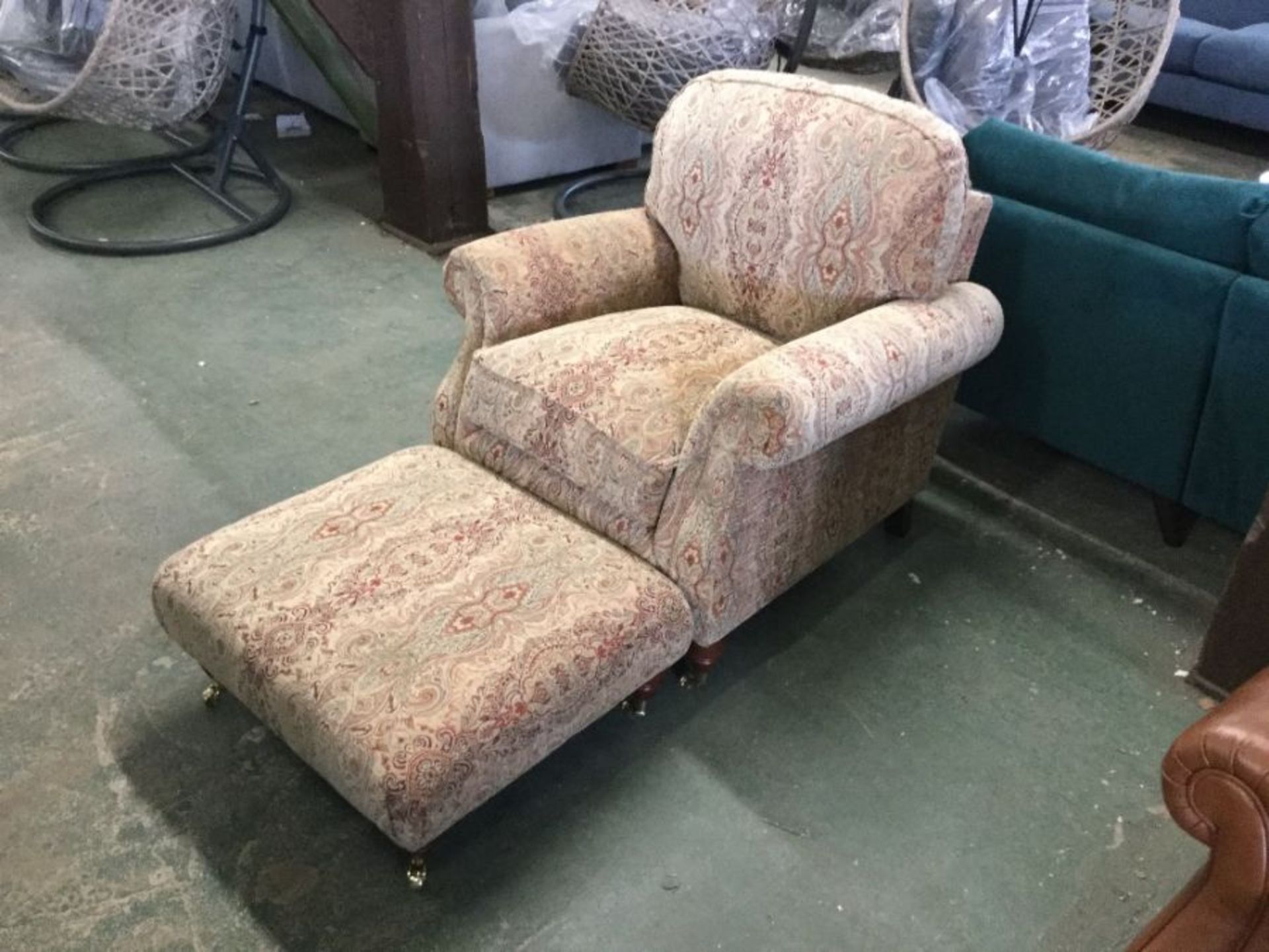 GOLDEN FLORAL PATTERNED CHAIR AND BENCH STOOL (P19