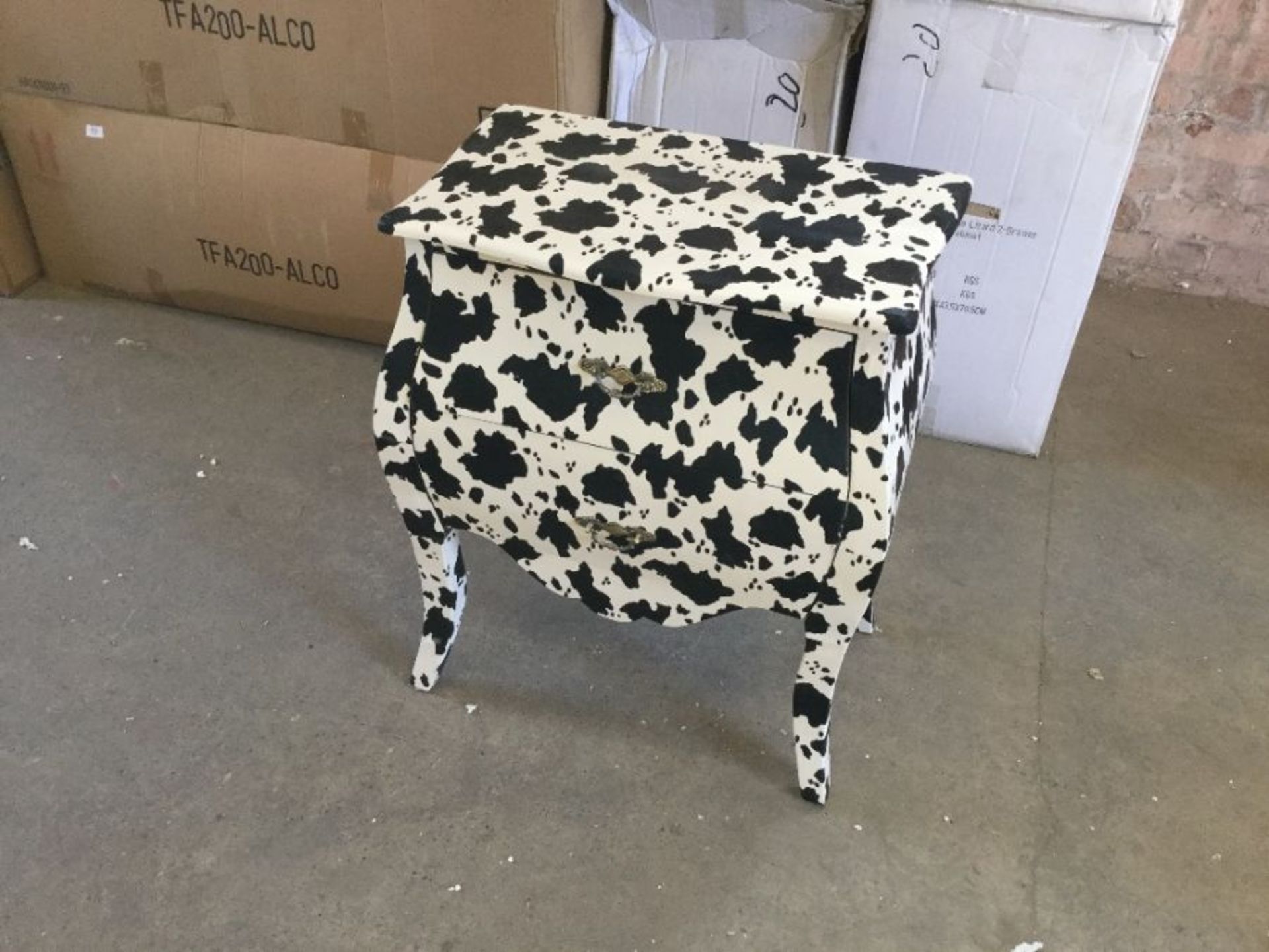 COW SKIN PATTERNED 2 DRAW BEDSIDE (BOXED, NOT CHEC