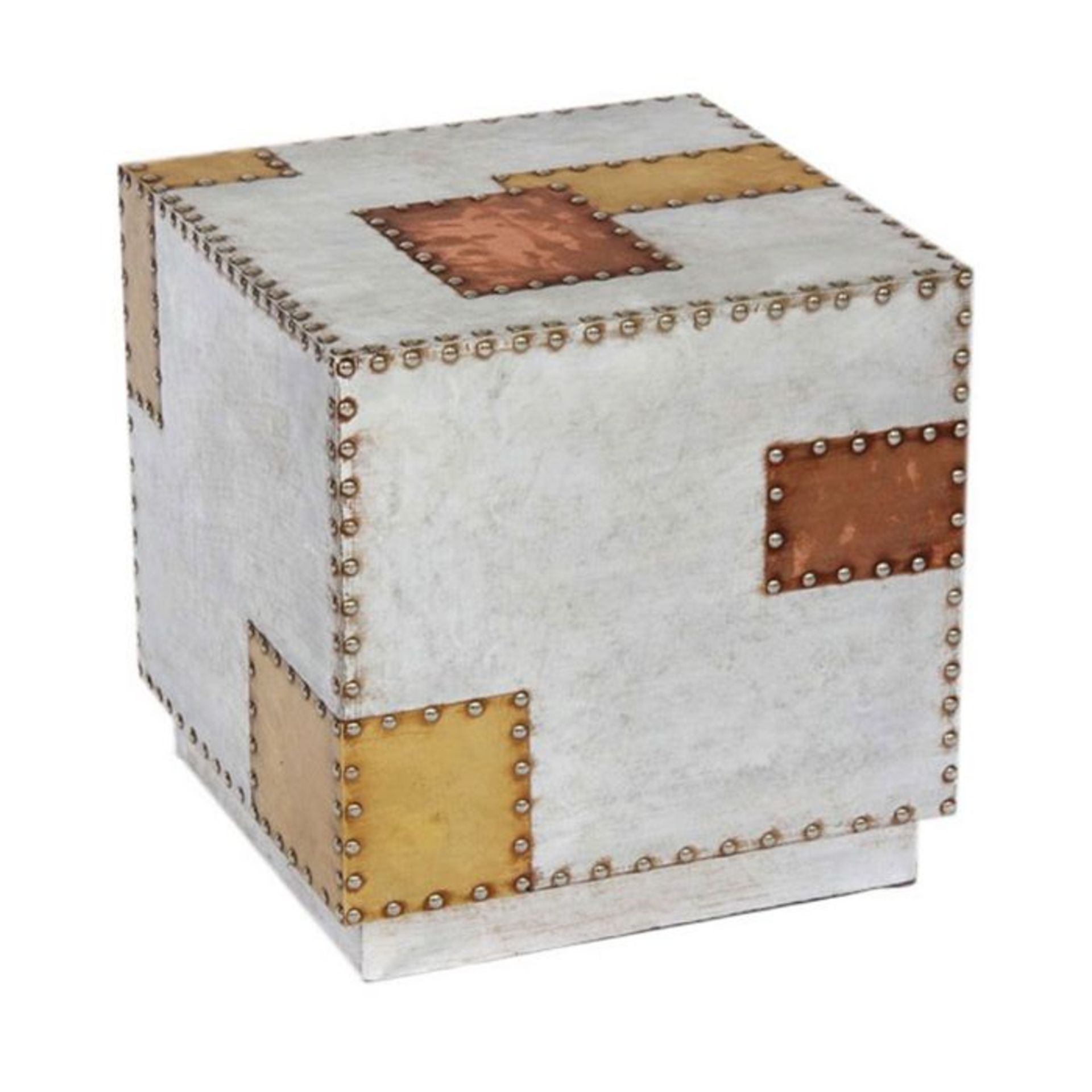 ALUMINIUM AND COPPER CUBE STOOL (BOXED NOT CHECKED
