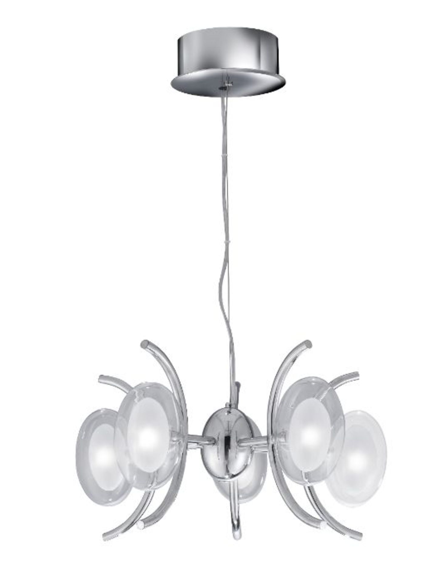 ADJUSTABLE 5 LIGHT PENDANT IN CHROME WITH DOUBLE EGG GLASS. 48CM DIAMETER. 14W. - 5 light ceiling