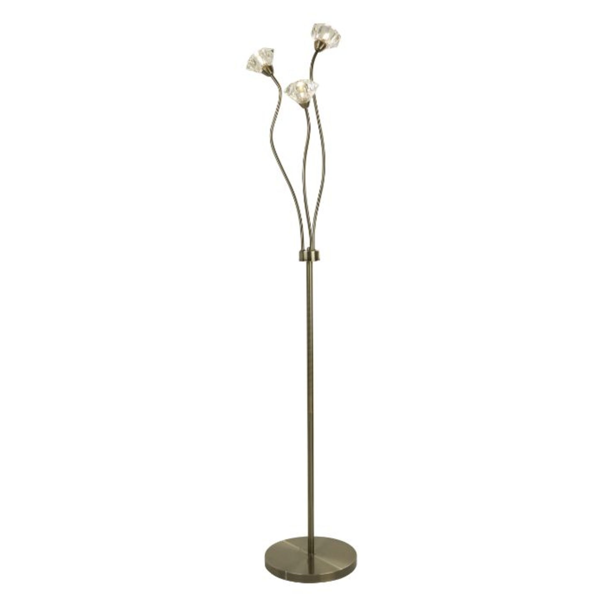 ANTIQUE BRASS AND CLEAR GLASS 3 LIGHT FLOOR LAMP. 160CM HIGH. 3 X 33W, - Floor lamp in antique brass