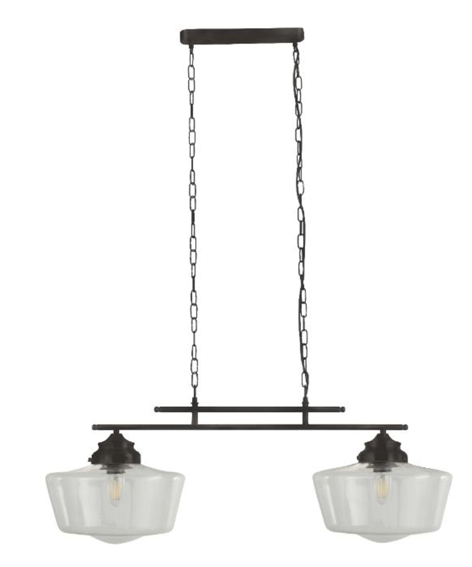 SCHOOL HOUSE 2 LIGHT SATIN SILVER PENDANT WITH OPAL GLASS. 90CM DIAMETER. - Ceiling bar pendant in