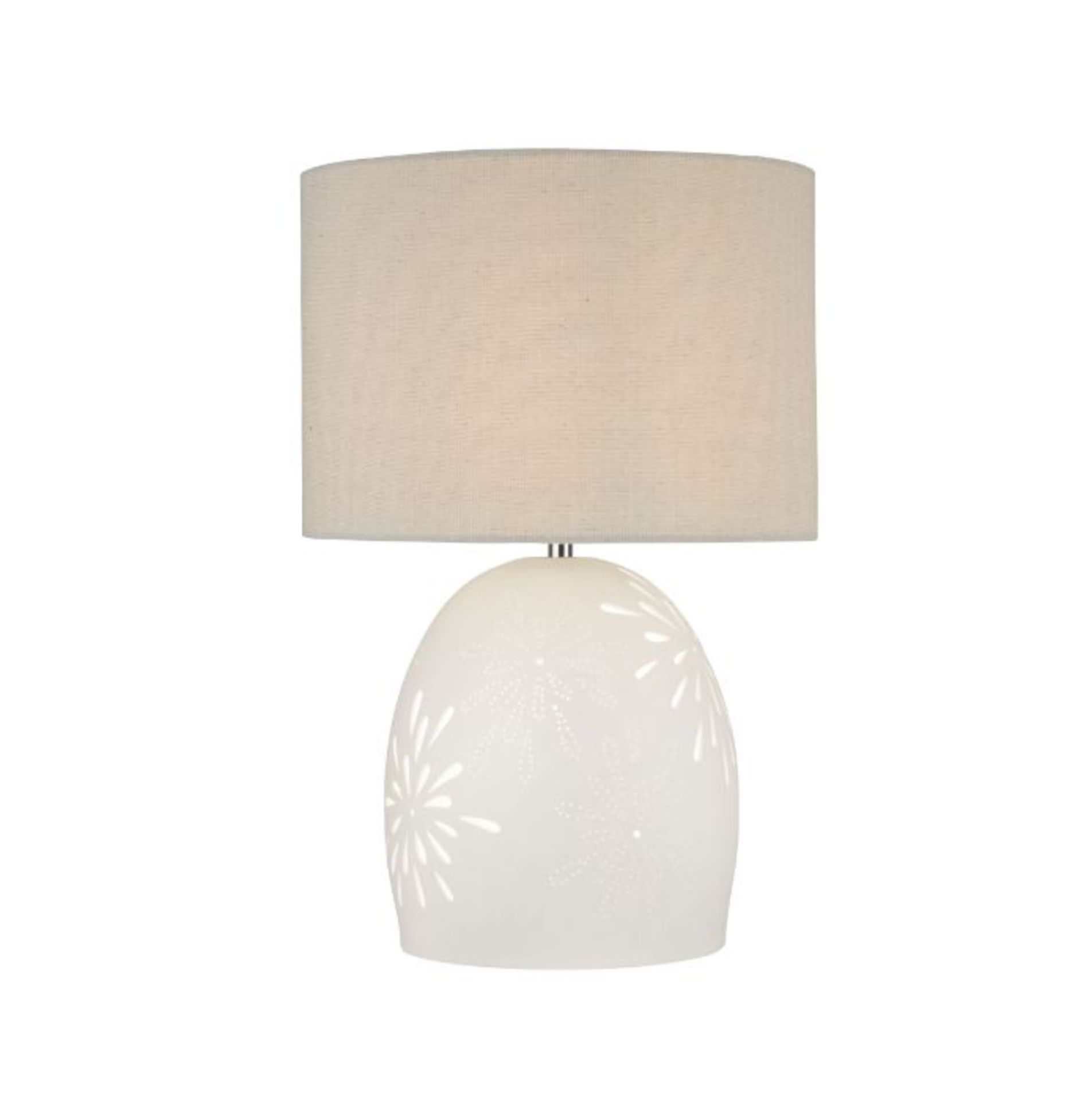 DUAL LIGHT CERAMIC TABLE LAMP WHITE/CHROME/BEIGE. 49CM HIGH. 60W. - Chrome, beige & white table