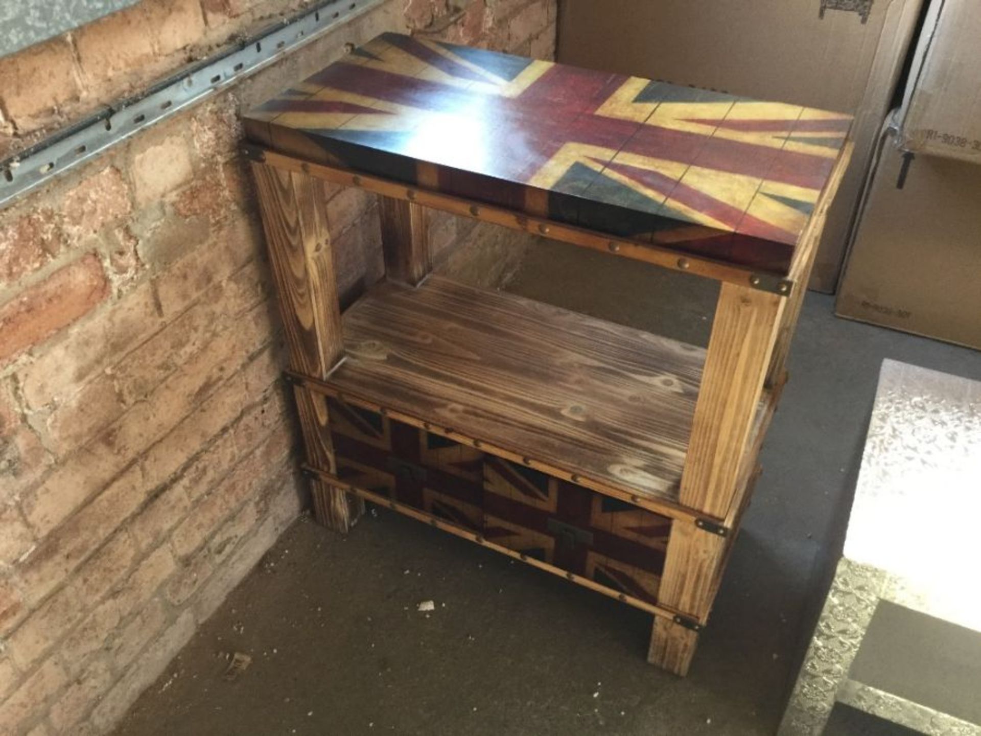 VINTAGE UNION JACK 2 DRAWER CONSOLE TABLE (OPEN)