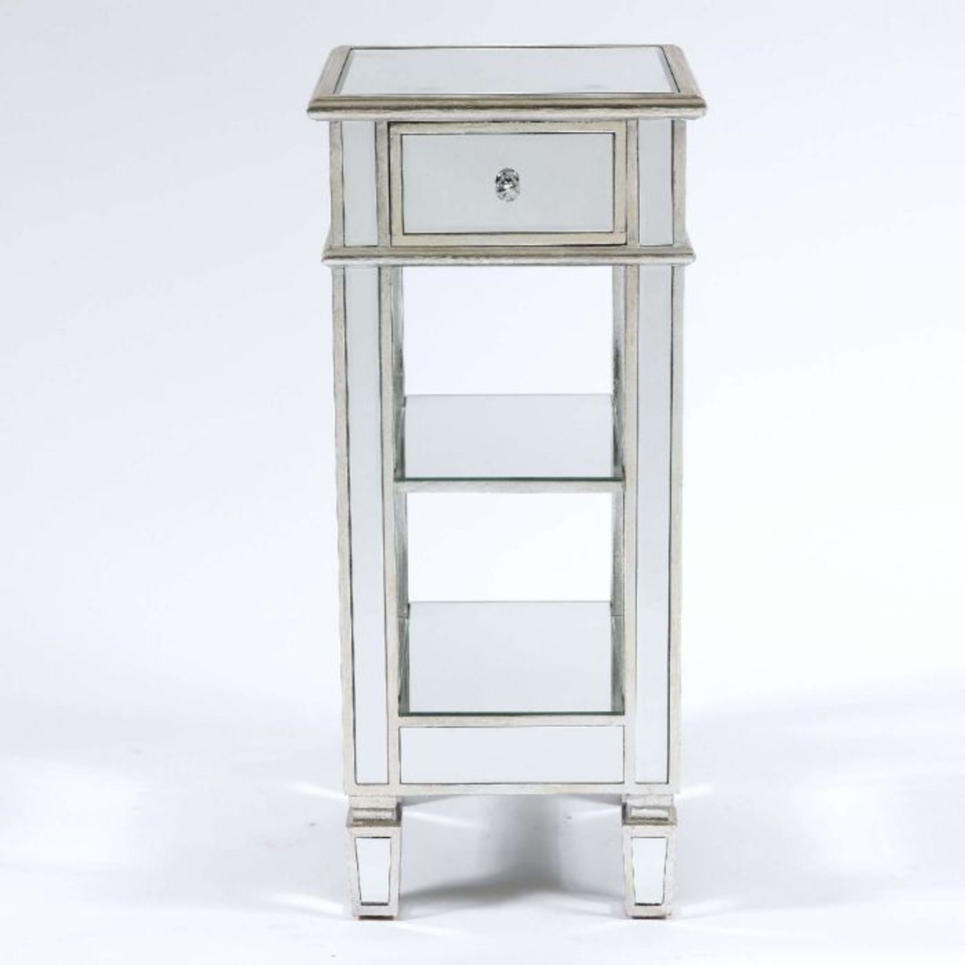 SILVER AND MIRRORED COCKTAIL TABLE (BOXED, NOT CHE