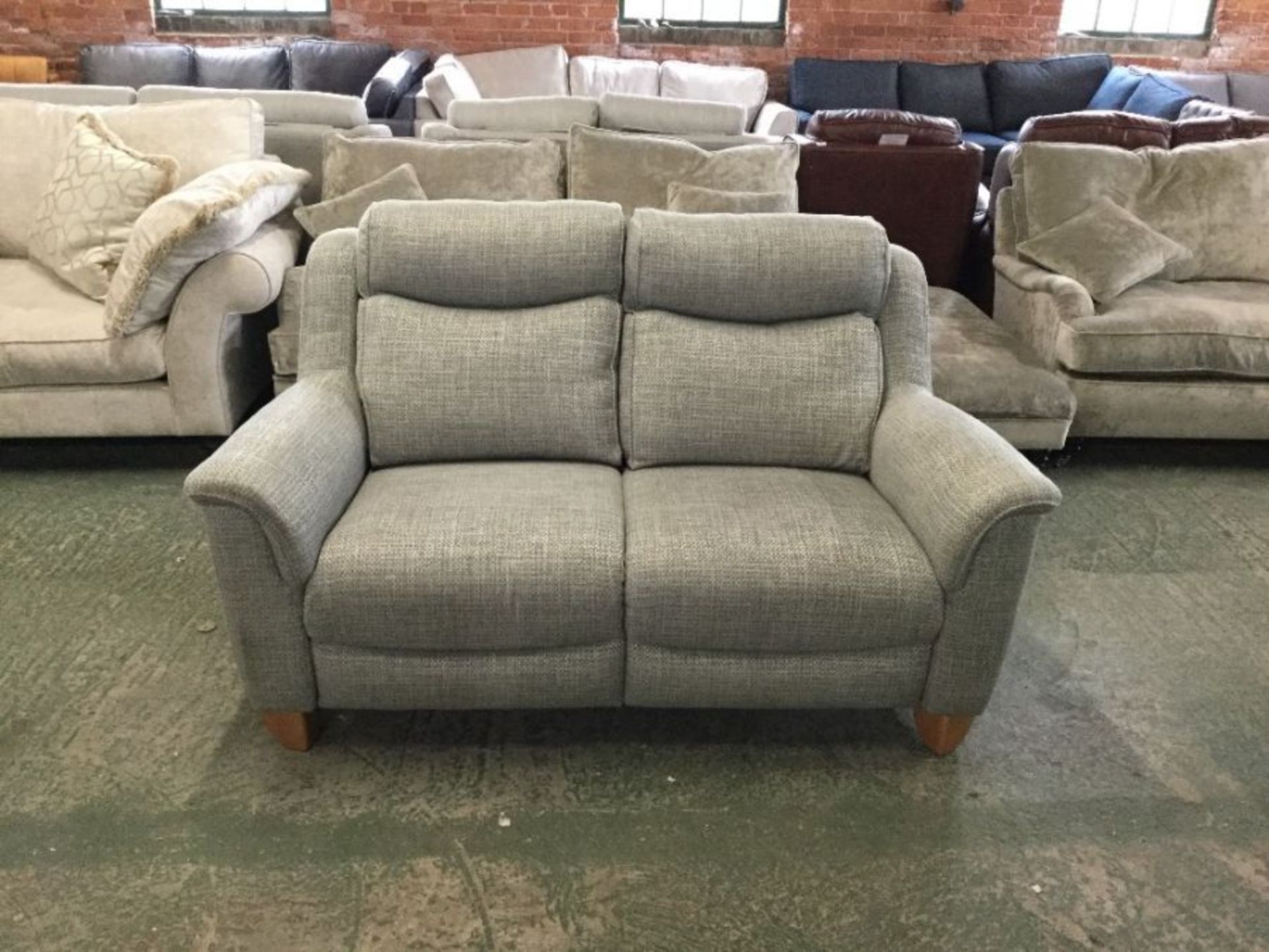 GREEN AND SILVER HIGH BACK 2 SEATER SOFA (P17-WO11 - Image 2 of 2