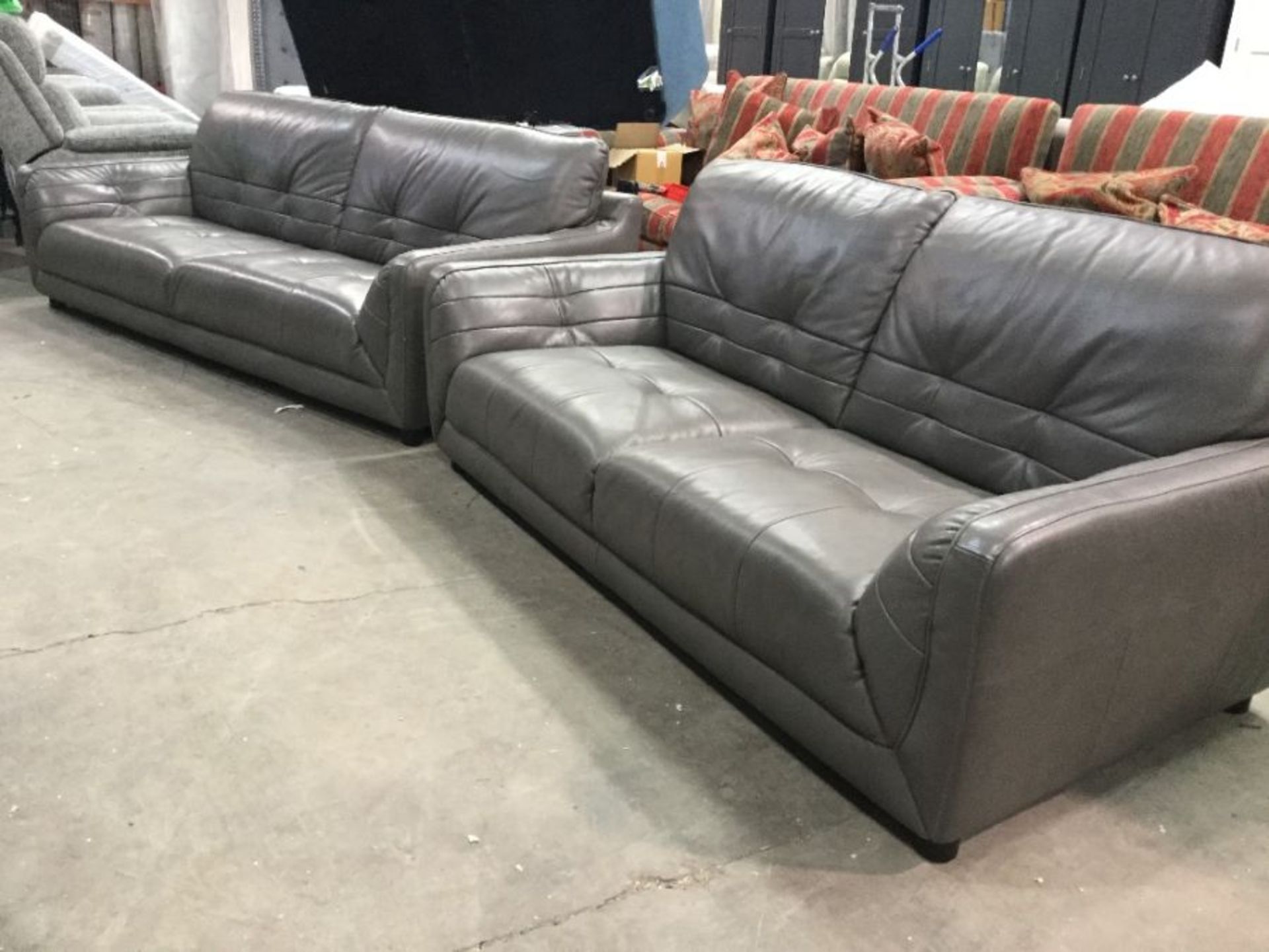 BARRINGTON GREY LEATHER 3 SEATER AND 2 SEATER (MIS