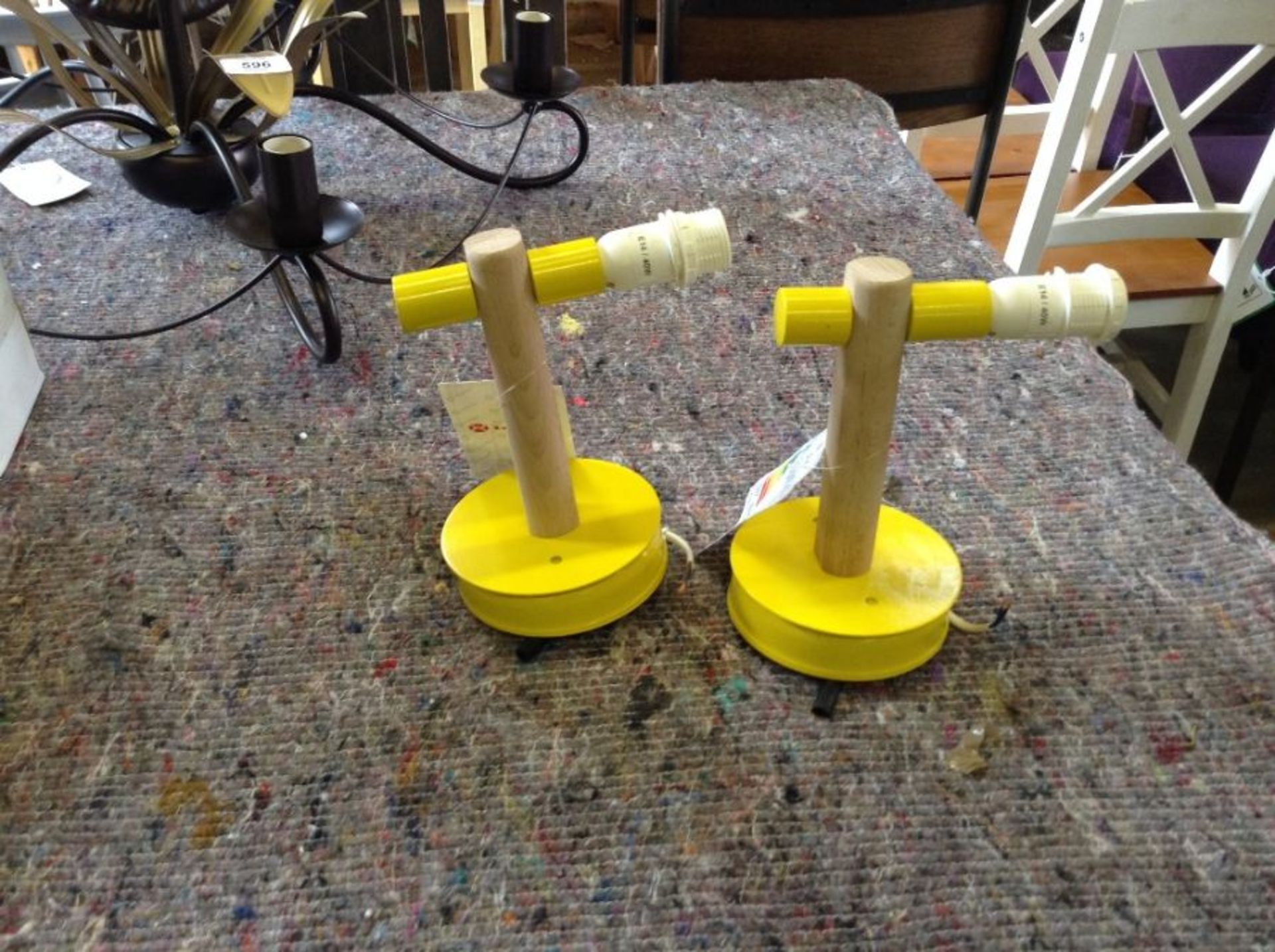 PAIR OF CANARY YELLOW AND PINE WALL LIGHTS (51)