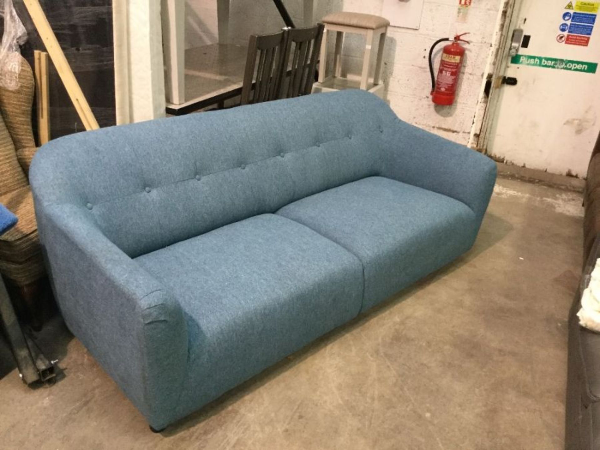 PADDINGTON TEAL FABRIC 3 SEATER SOFA (DAMAGED WHERE FEET GO) (S1-35)