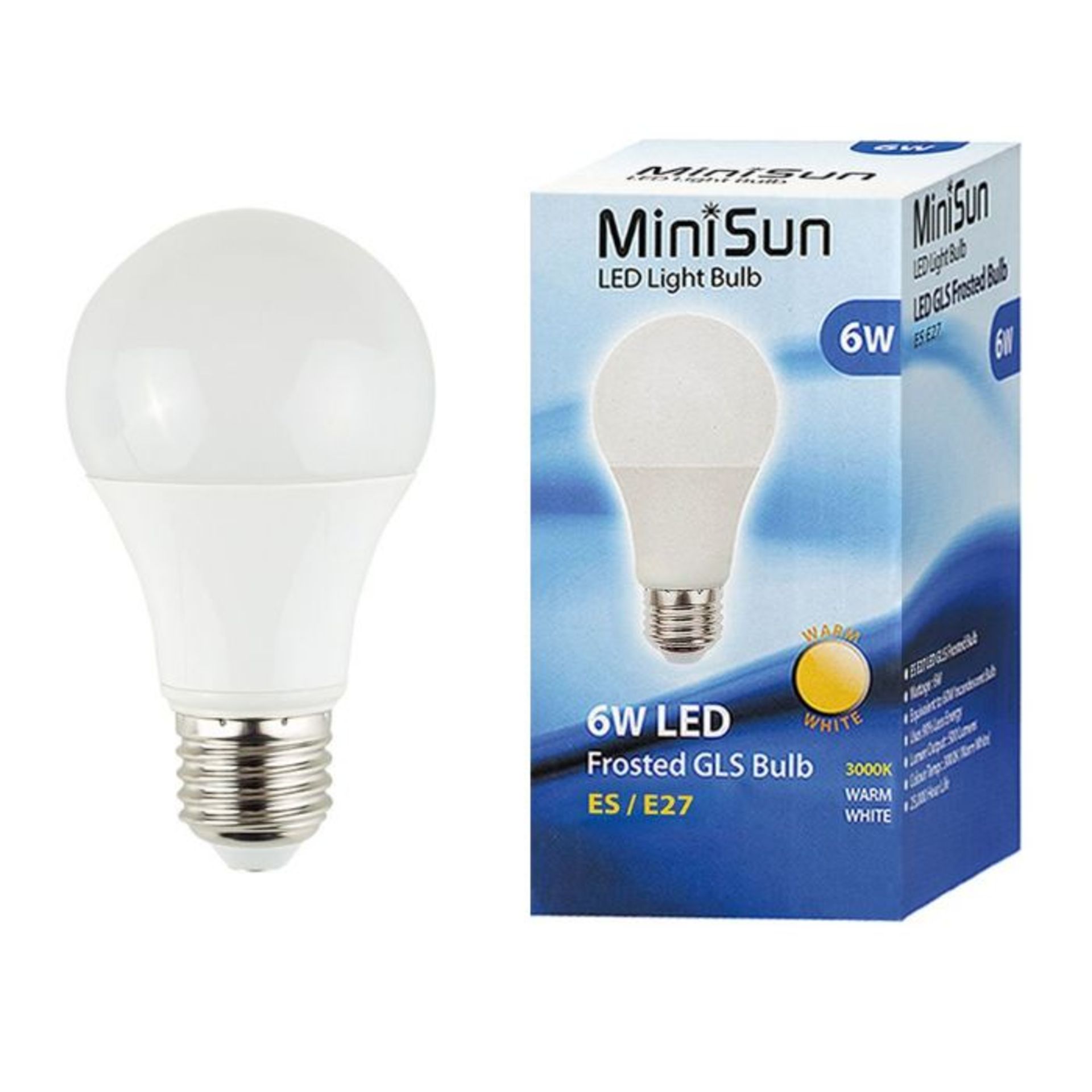 MiniSun, 6W LED Frosted GLS Light Bulb (3000k WARM WHITE)