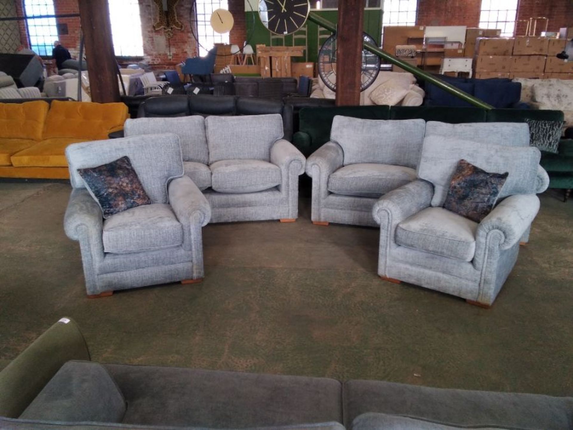 BLUE FABRIC 3ST SOFA, 2ST SOFA AND 2X CHAIRS(DIRTY