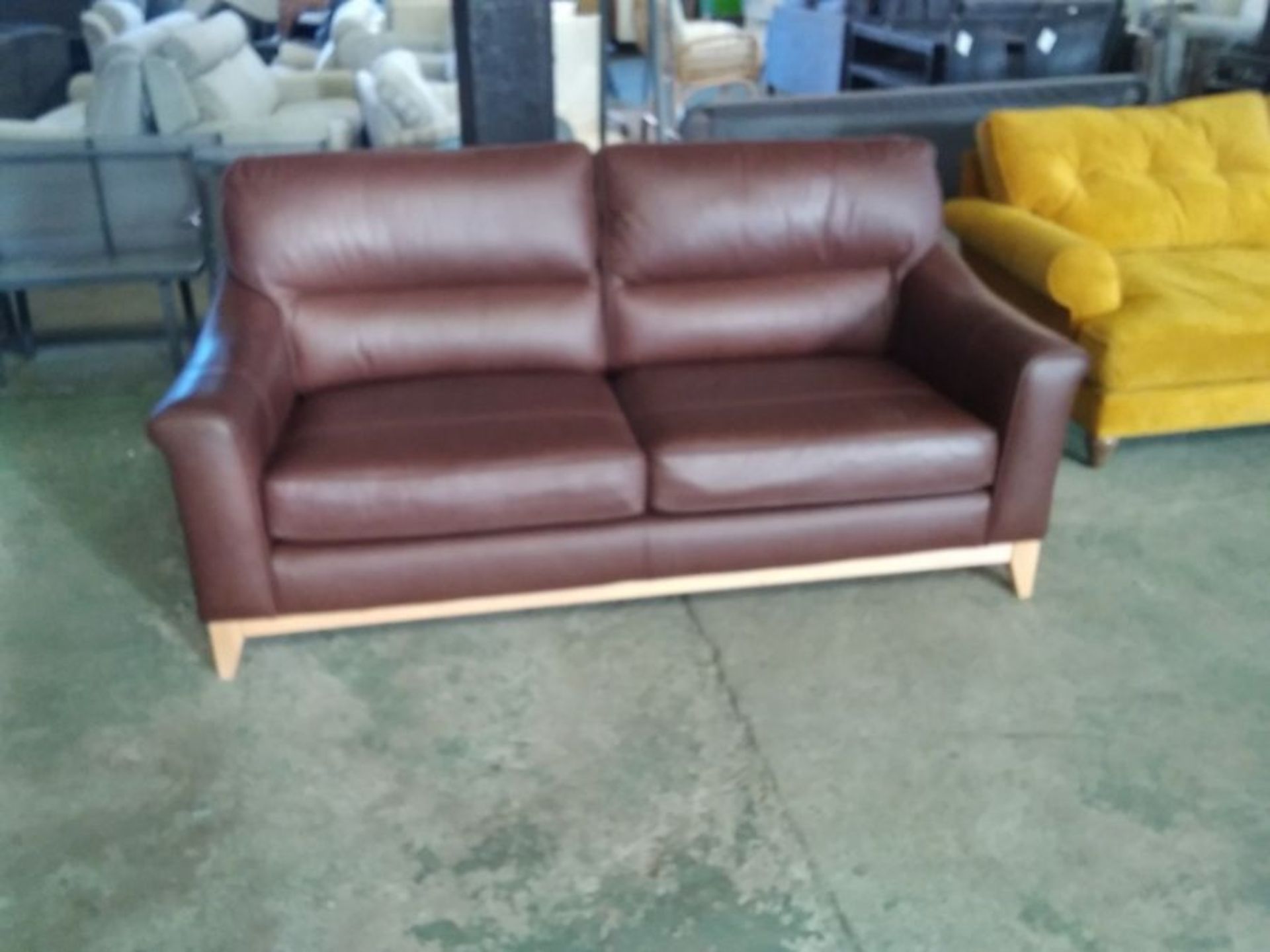 BROWN LEATHER 3 SEATER SOFA (P23- W01124854)
